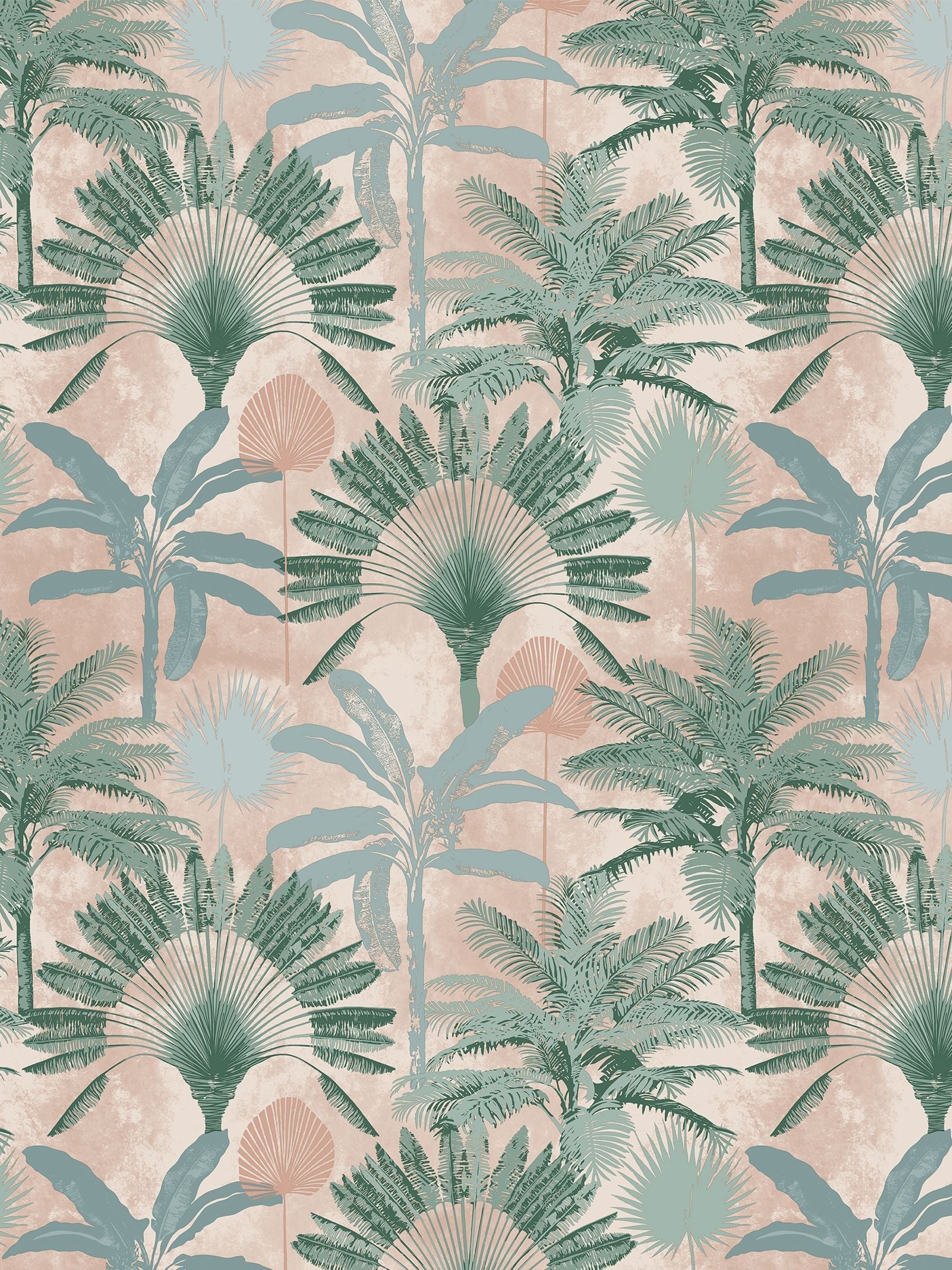 Furn Blush Pink/Green Malaysian Palm Tropical Wallpaper