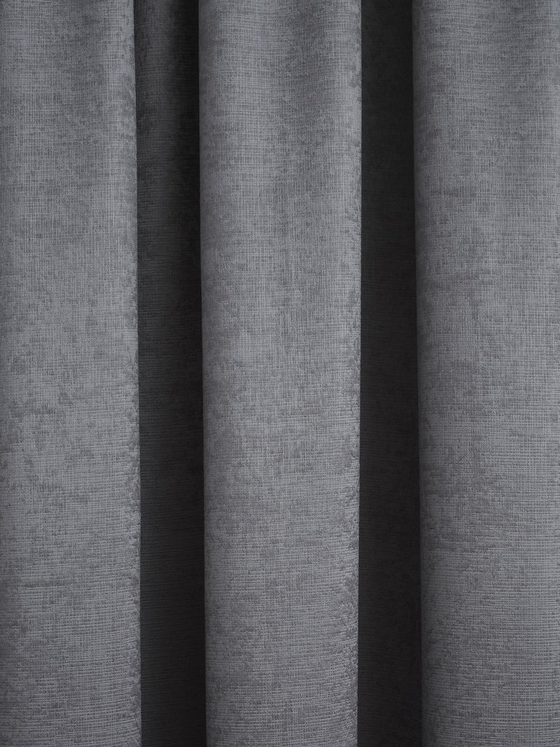 Fusion Charcoal Grey Galaxy room darkening pencil pleat curtains, imported from the UK