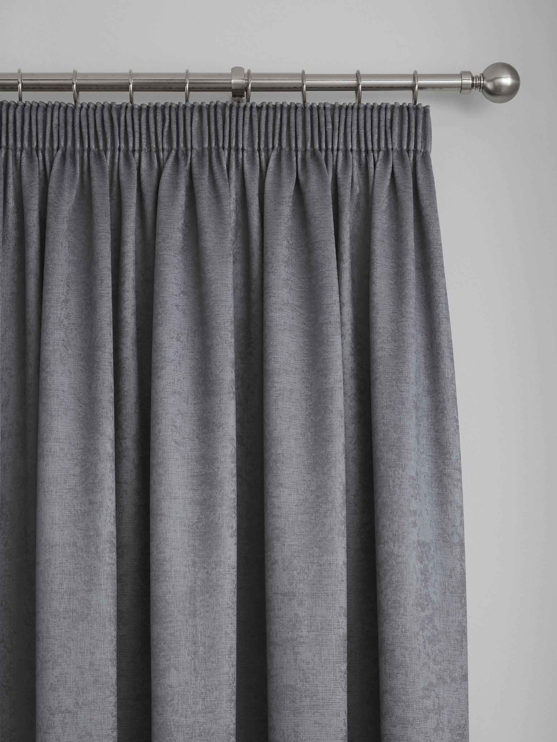 Fusion Charcoal Grey Galaxy room darkening pencil pleat curtains, imported from the UK