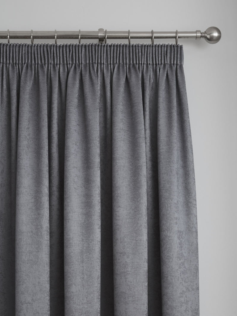 Fusion Charcoal Grey Galaxy room darkening pencil pleat curtains, imported from the UK