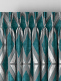 Teal Blue Collection geometric cut velvet made to measure curtains, UK version