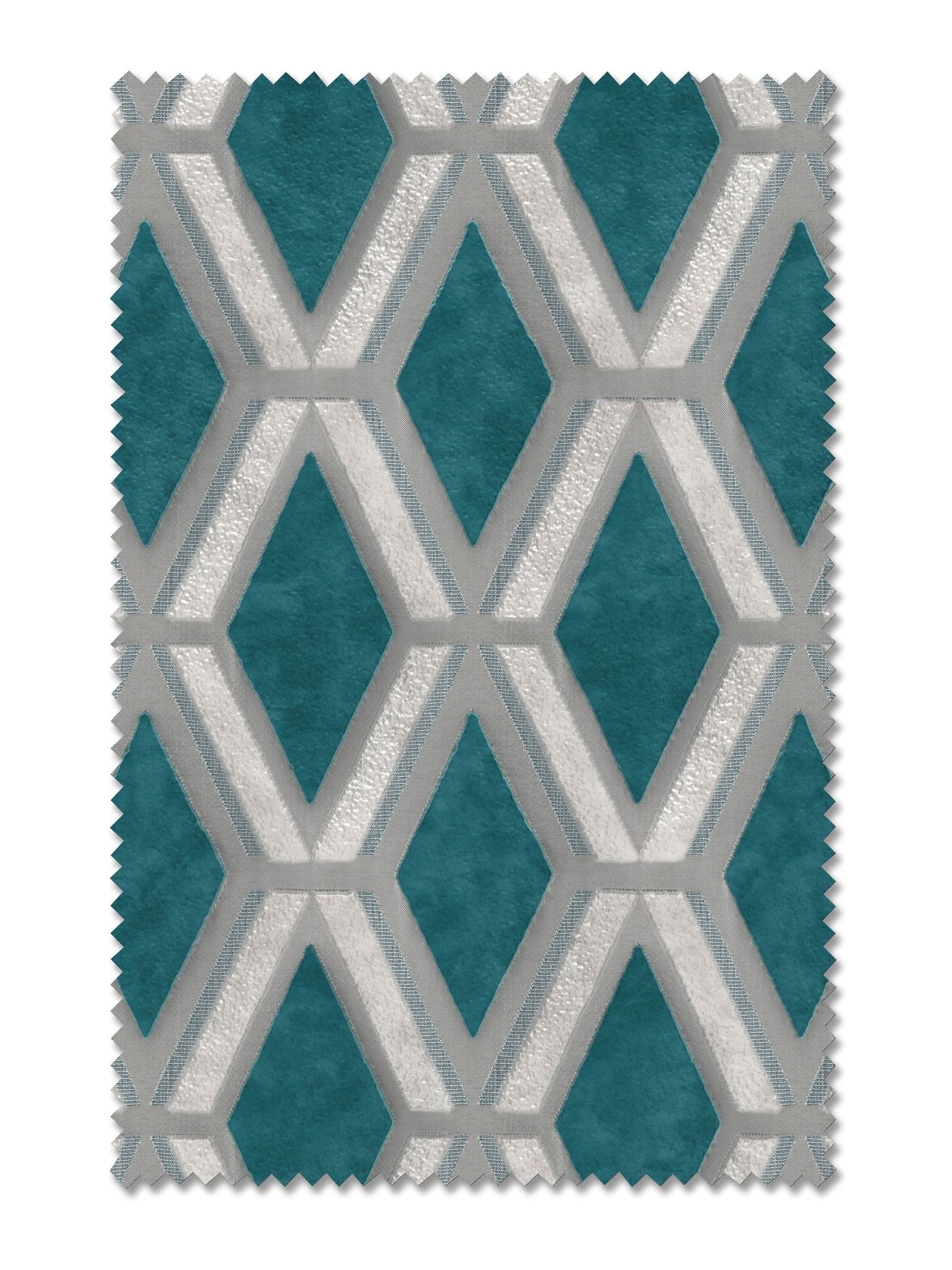 Teal Blue Collection geometric cut velvet made to measure curtains, UK version