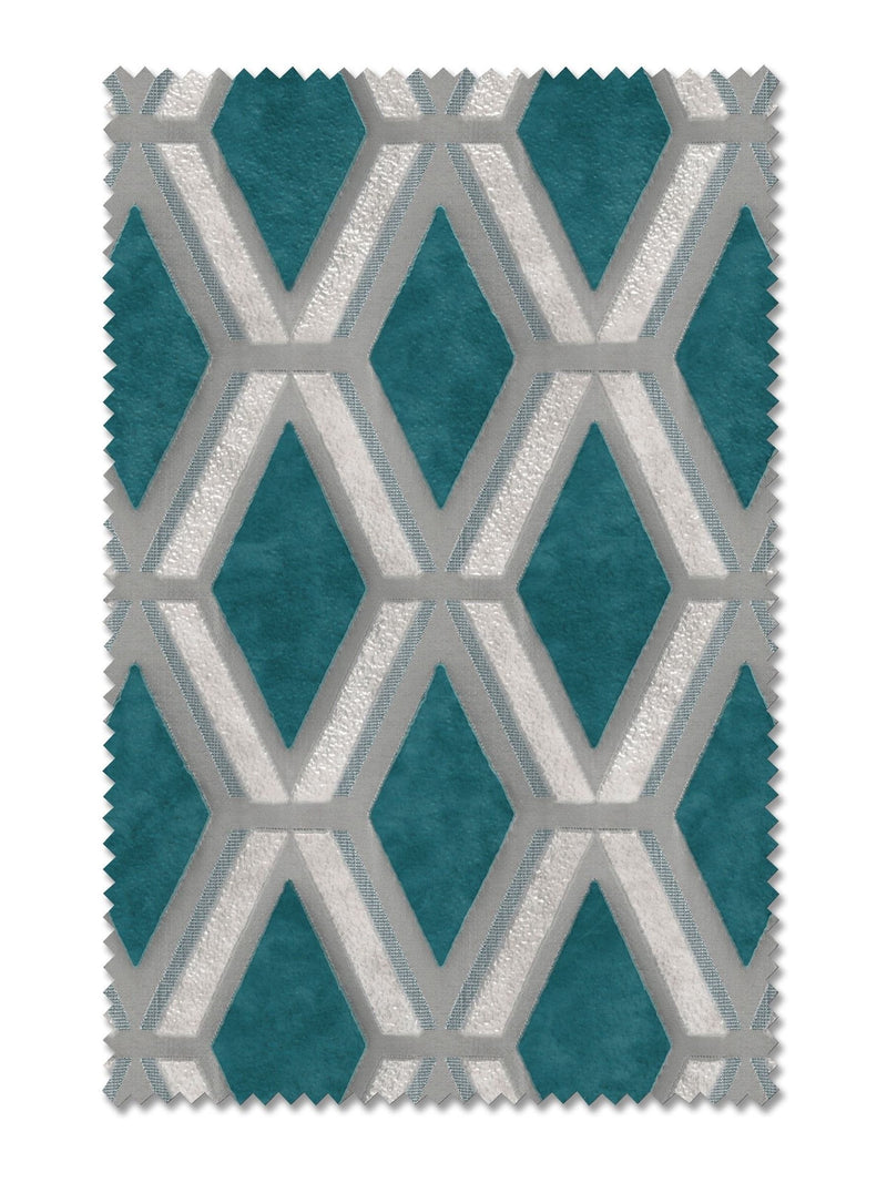 Teal Blue Collection geometric cut velvet made to measure curtains, UK version
