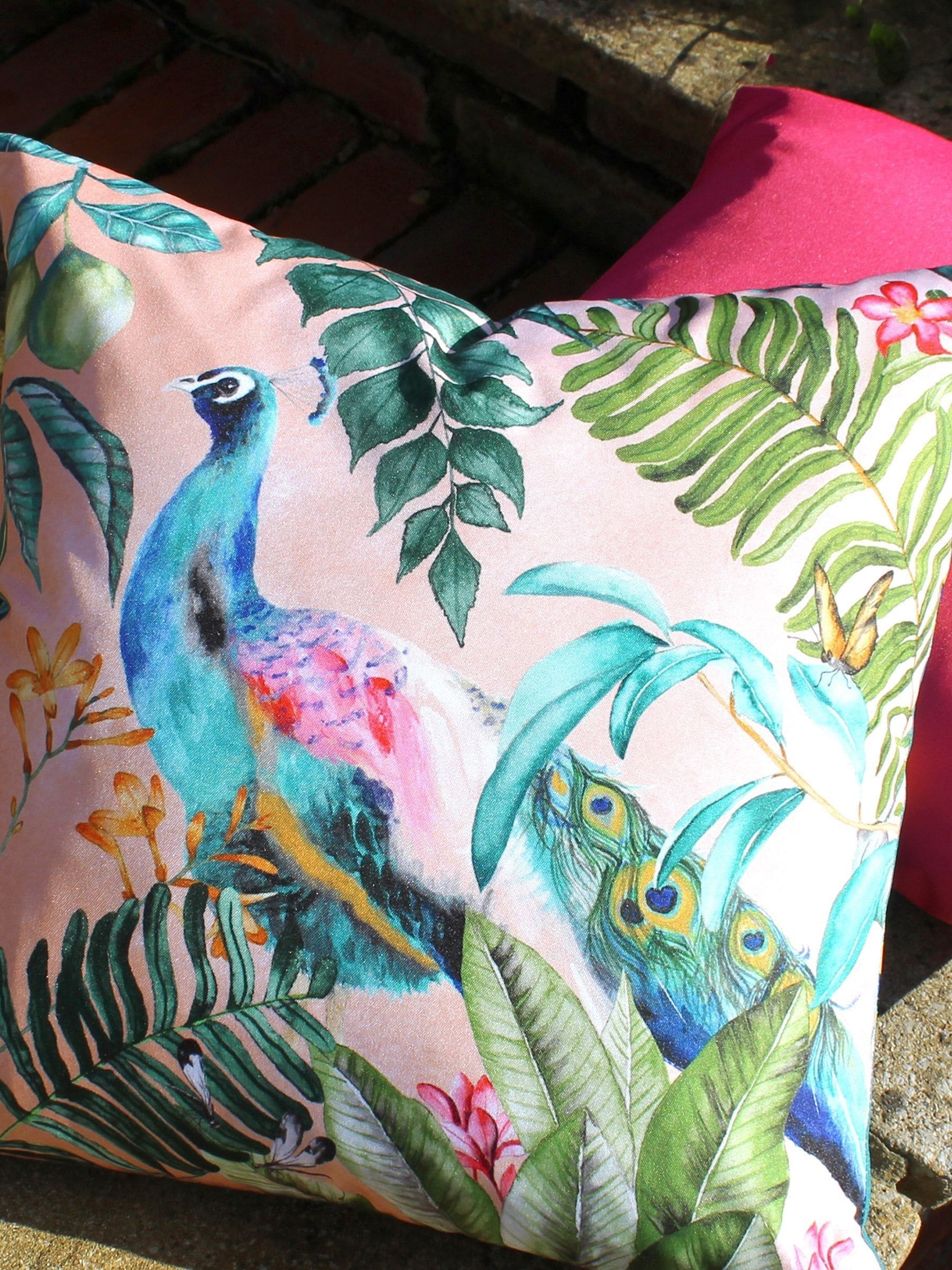 Evans Lichfield outdoor cushion Pink Peacock 43x43 cm - British product