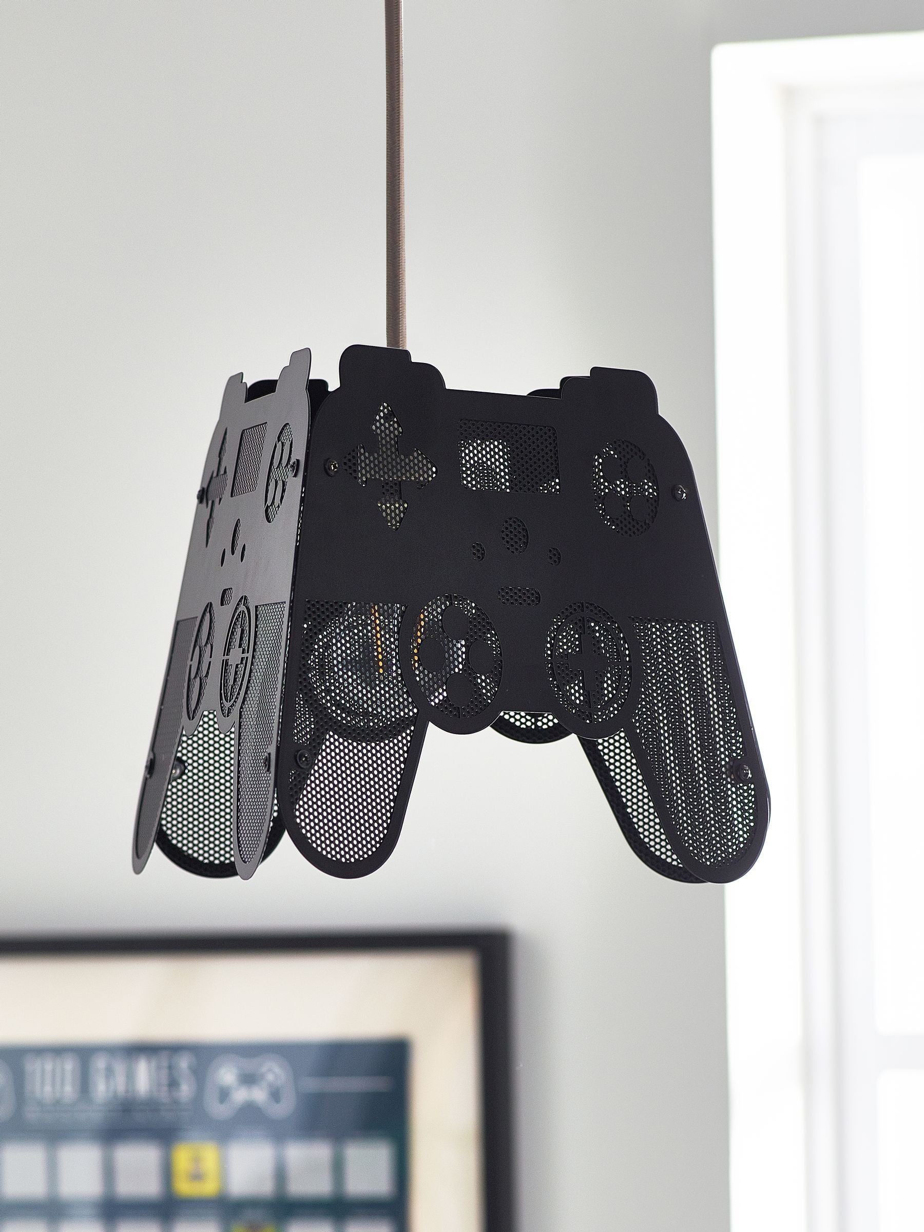 Next black metal game controller lamp shade, imported from the UK
