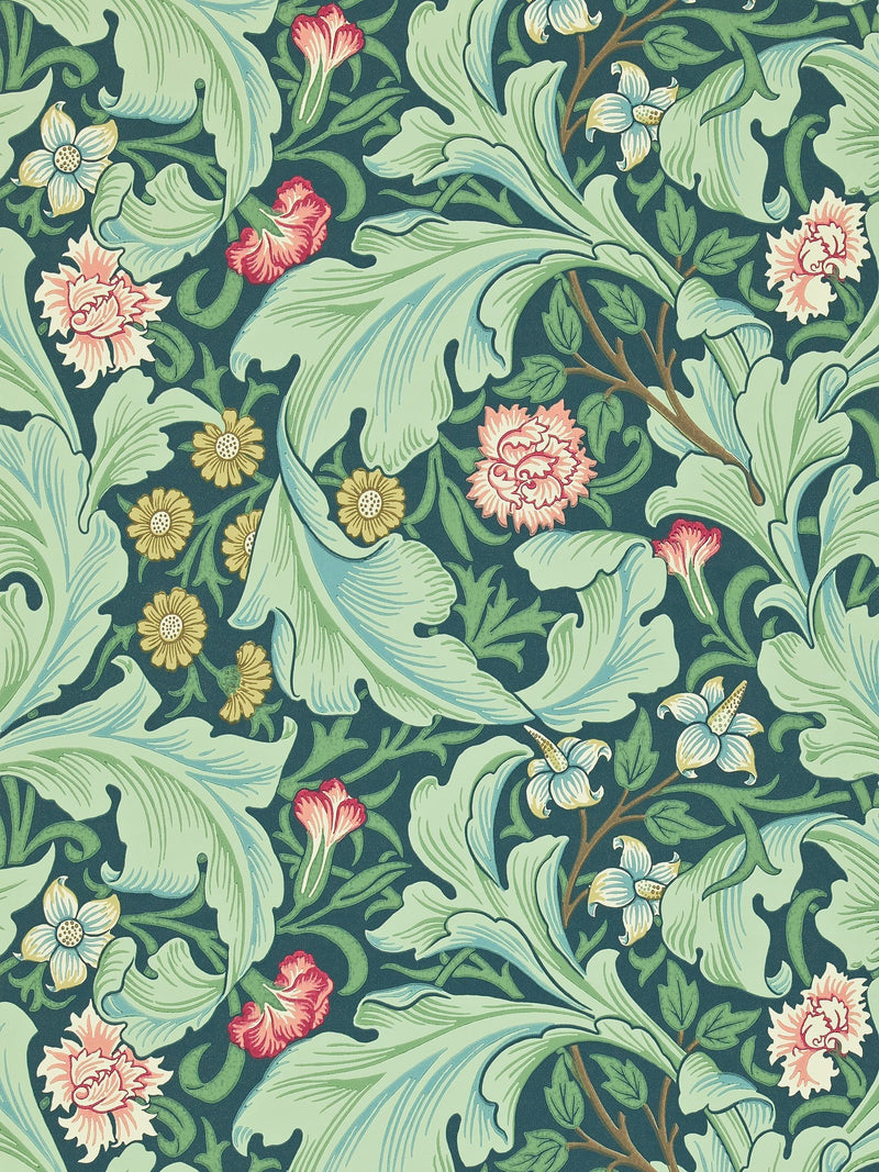 Morris & Co. Green Leicester wallpaper with arching leaves and blooms, UK version