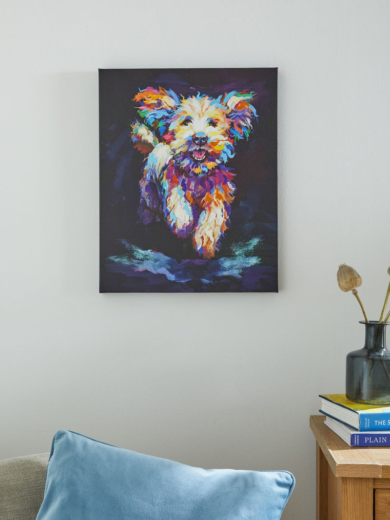 Navy Small Charlie Cockapoo dog canvas wall art, imported from the UK