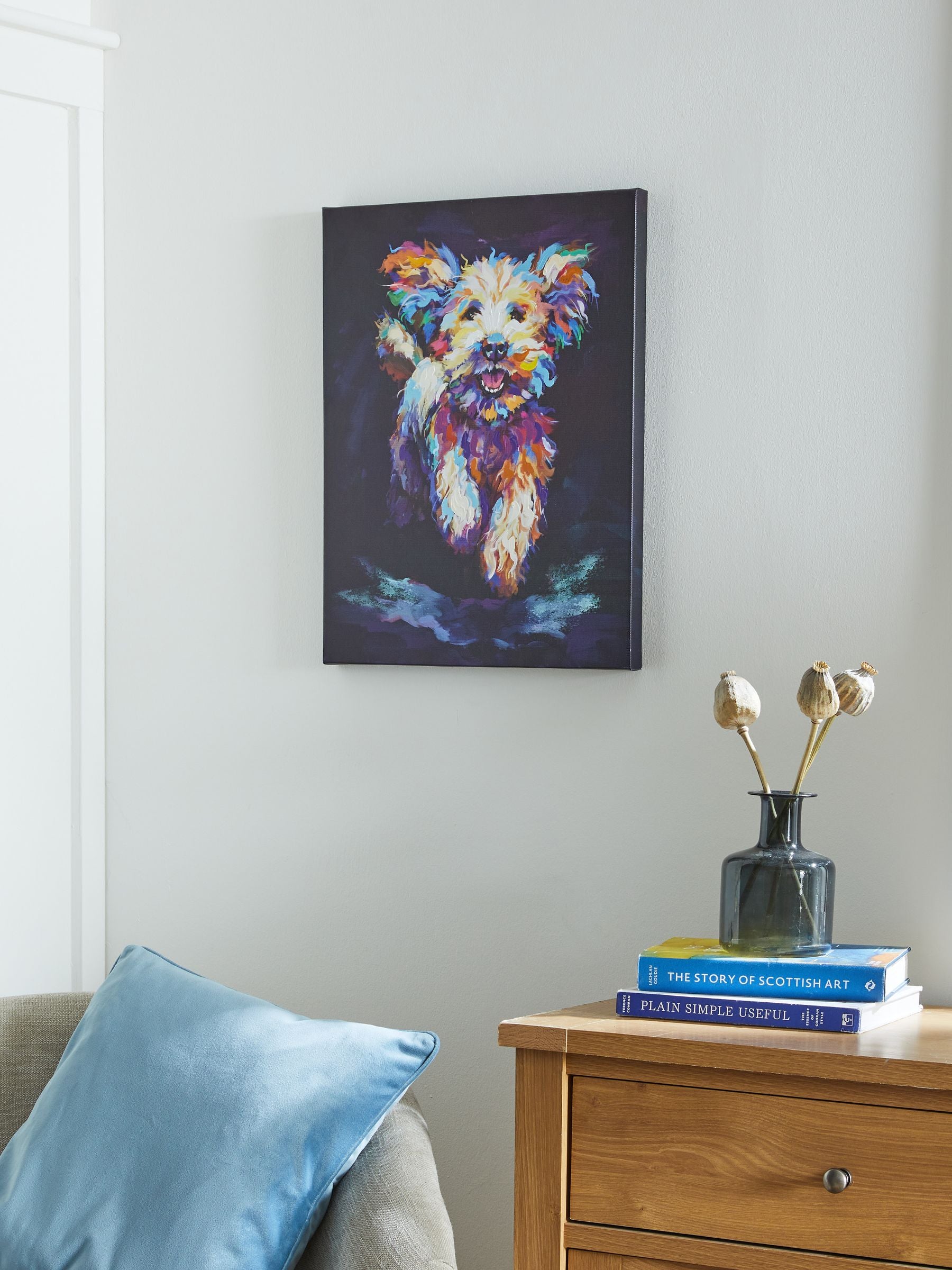 Navy Small Charlie Cockapoo dog canvas wall art, imported from the UK