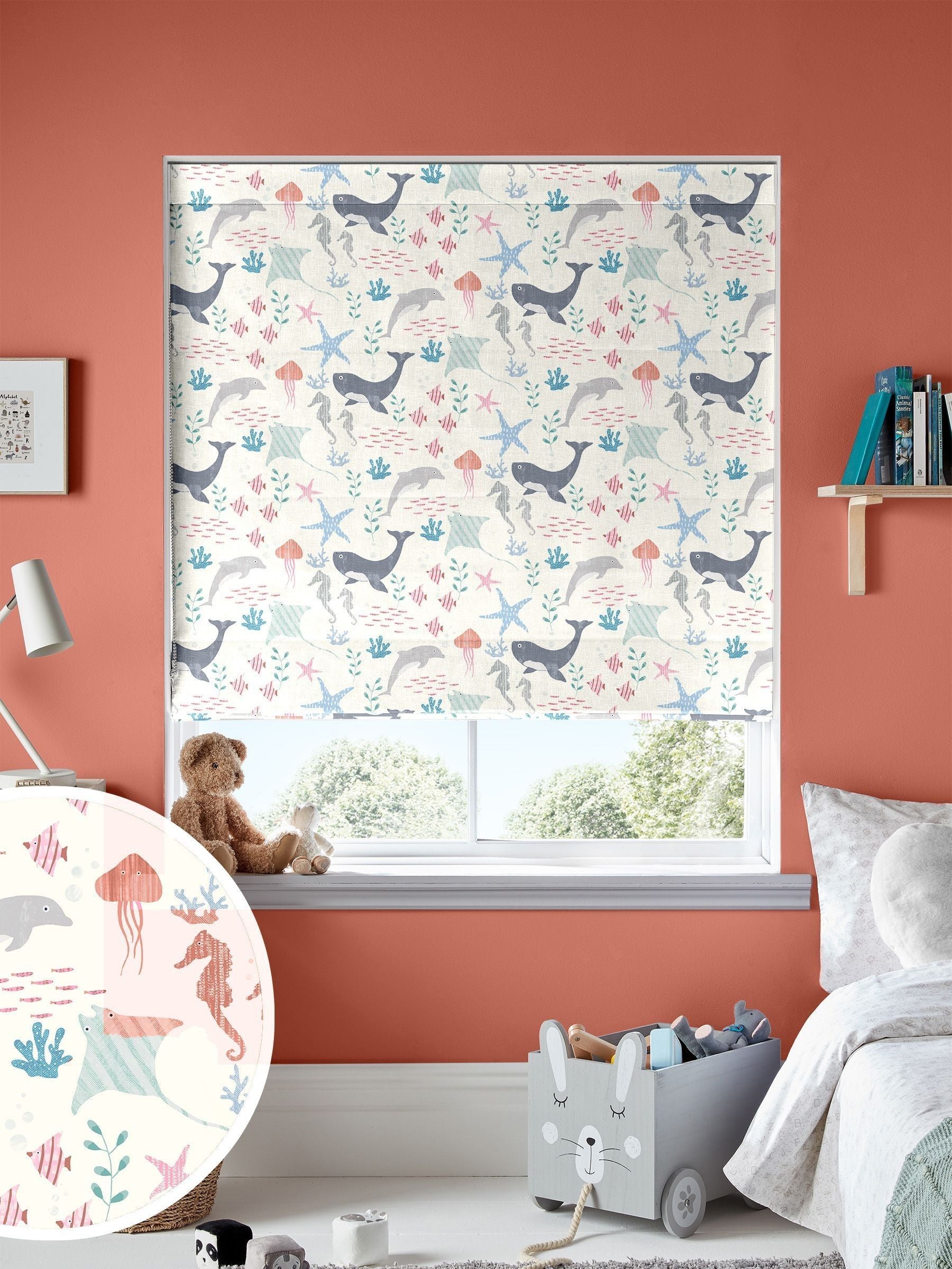 Sea Life roman blind made to measure 100% cotton, imported from the UK