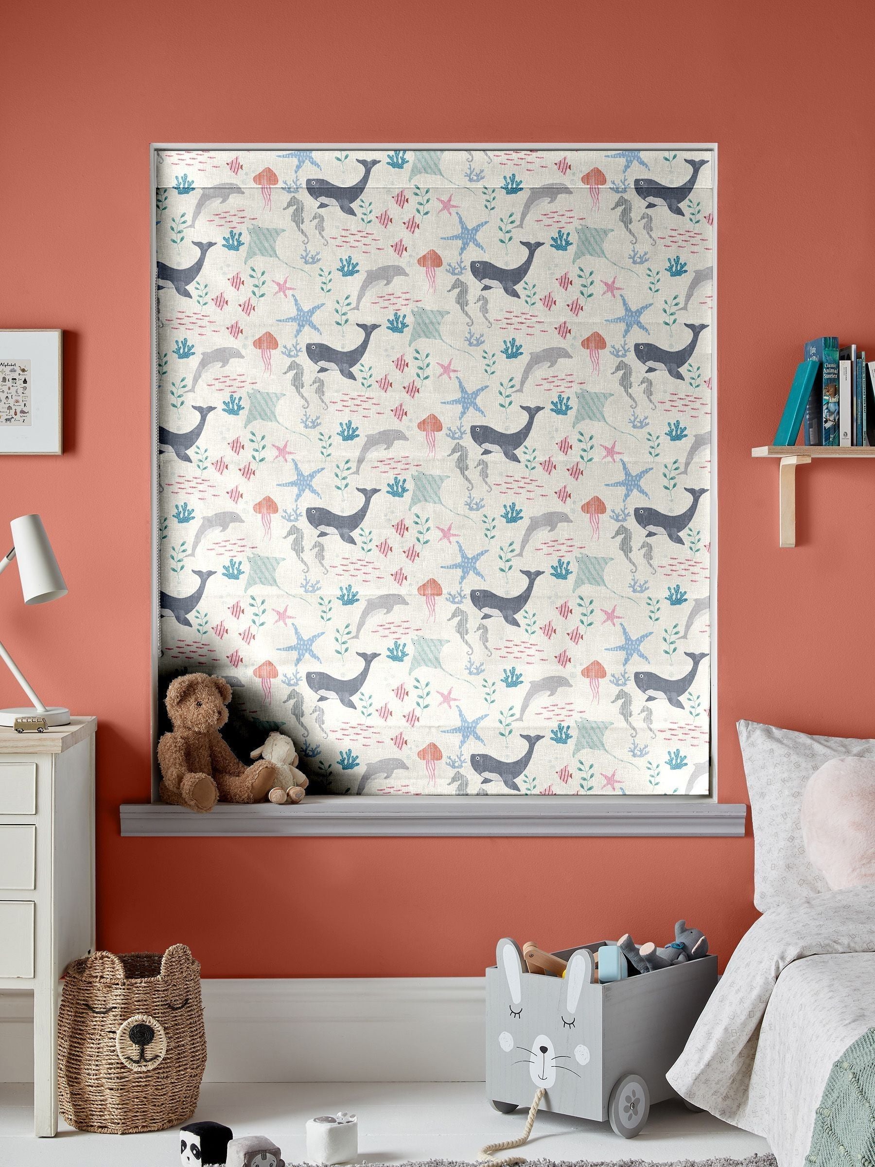 Sea Life roman blind made to measure 100% cotton, imported from the UK