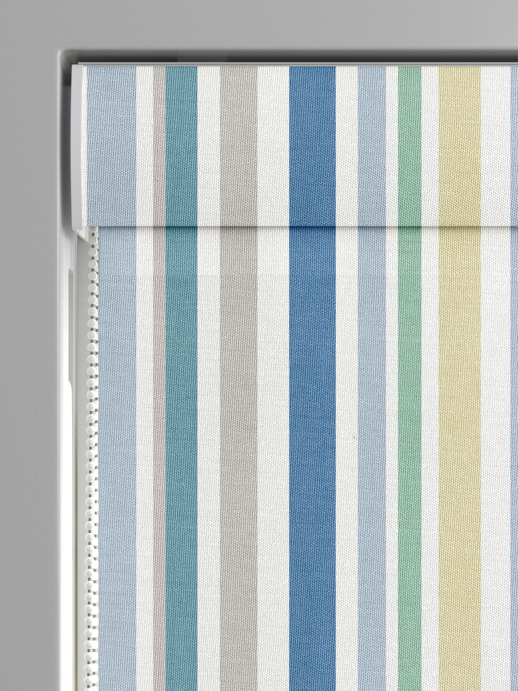 Roman blind in blue multi stripe pattern for kids bedroom, UK version