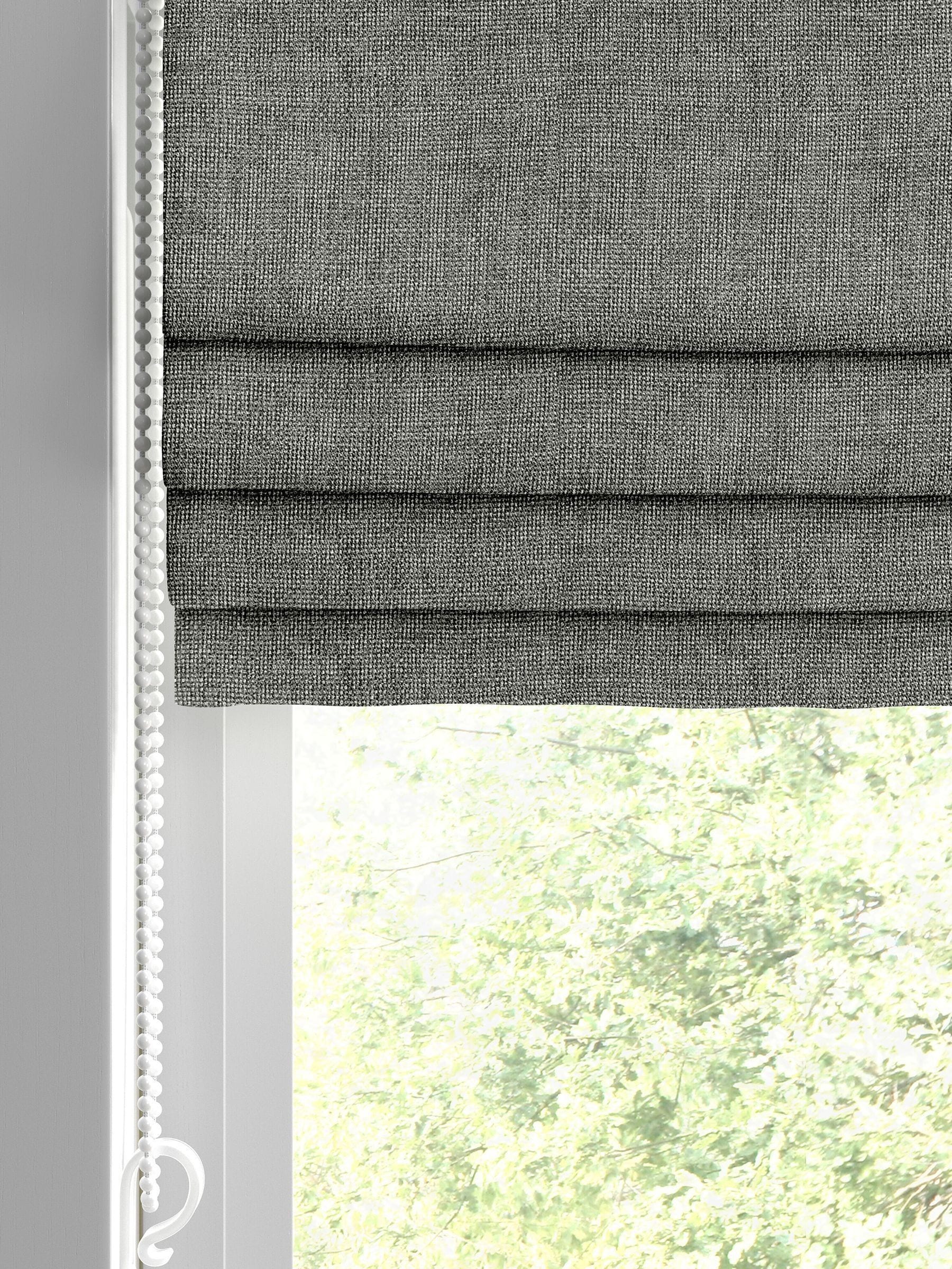 Light grey roman blind with textured pattern - British product