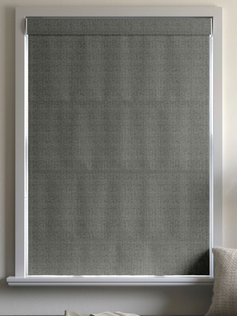 Light grey roman blind with textured pattern - British product