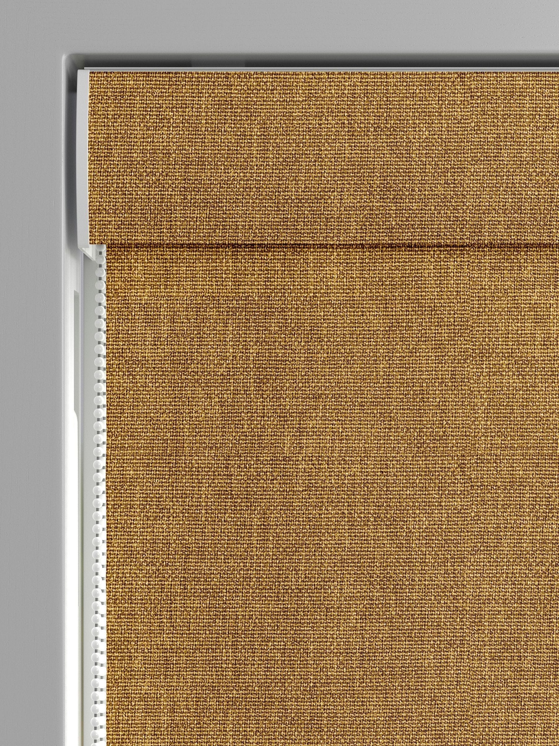 Harvi made to measure saffron yellow Roman blinds, imported from the UK
