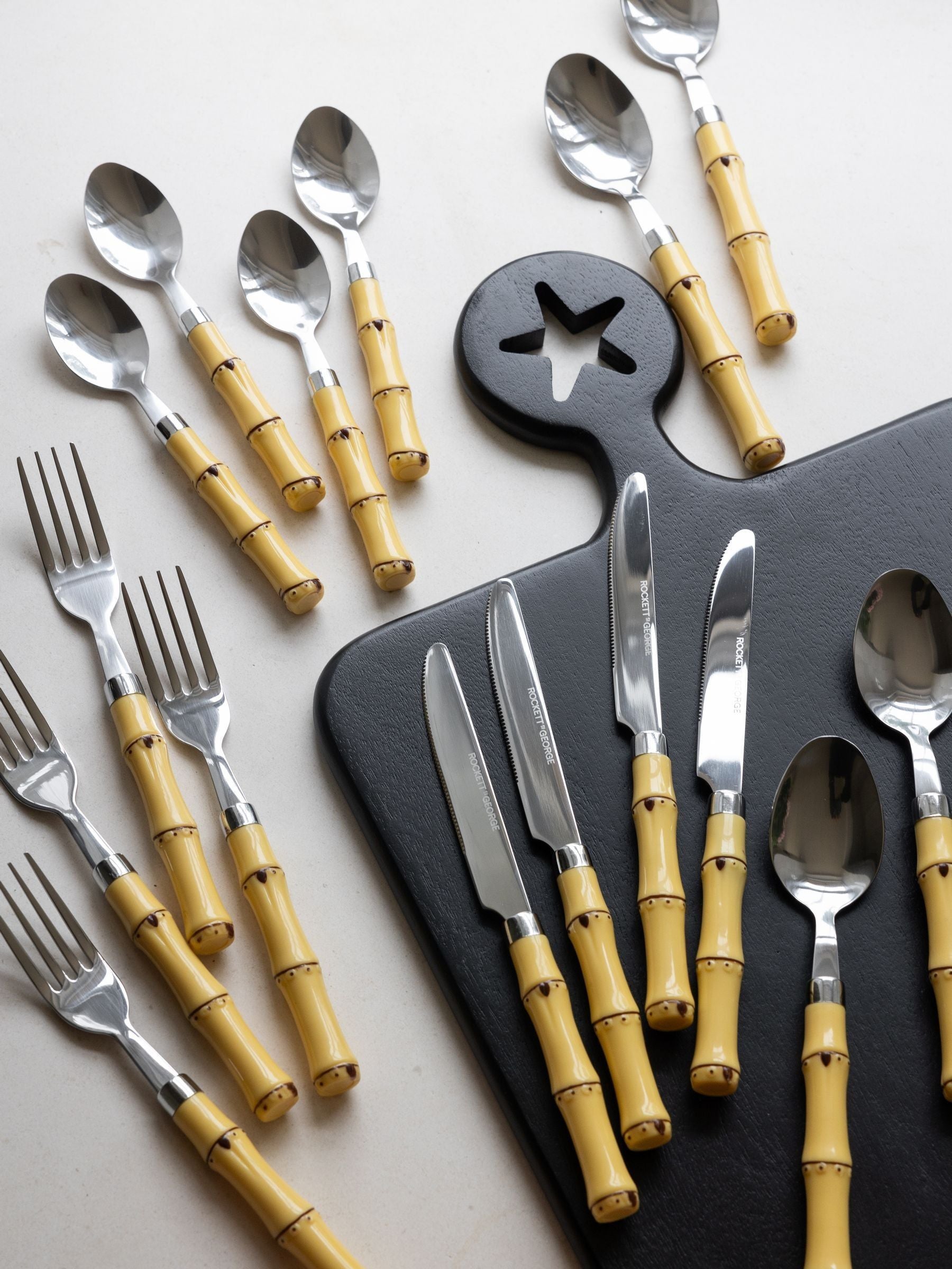 Rockett St George bamboo effect 16 piece cutlery set, imported from the UK