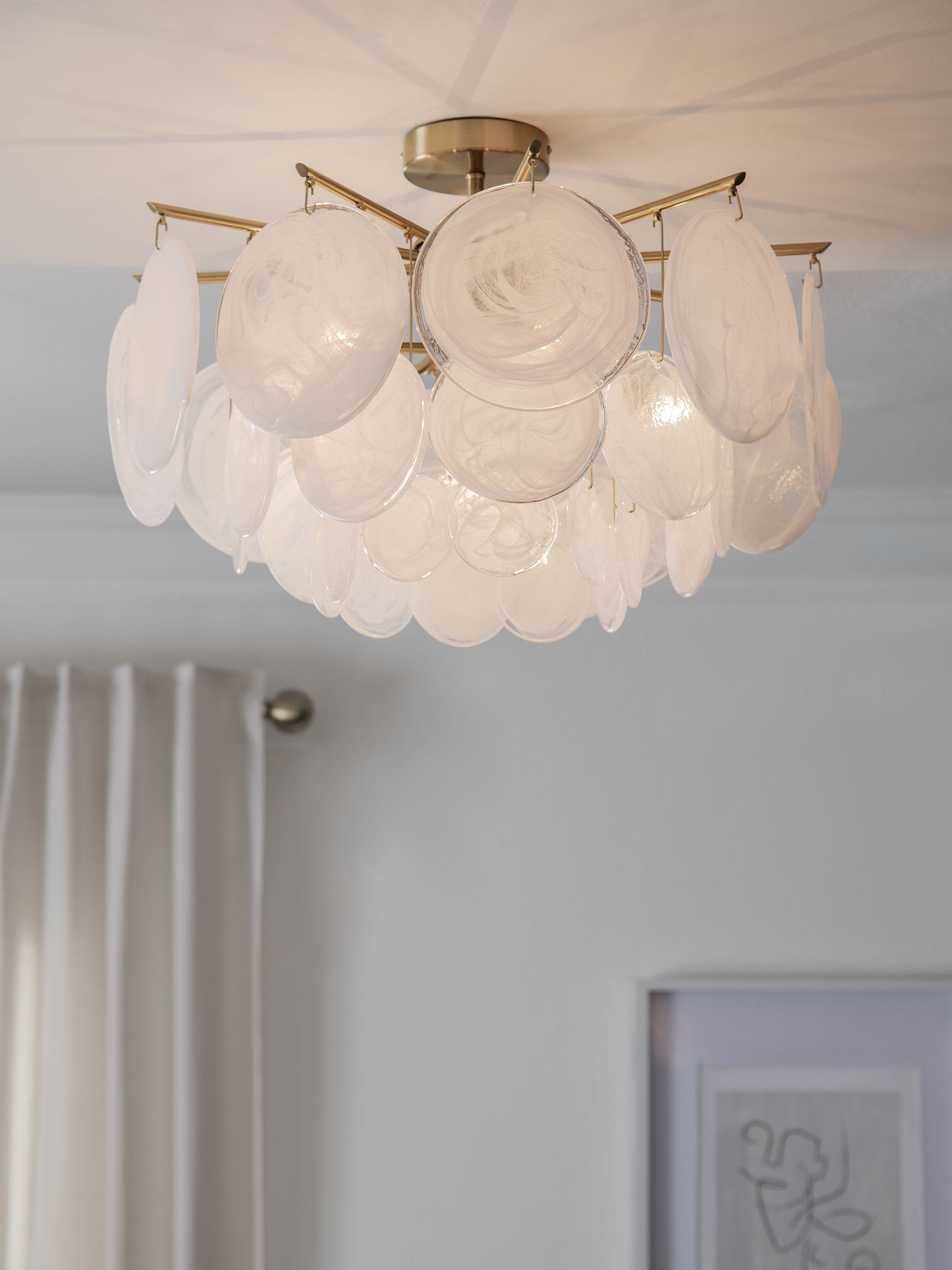 Brass Claremont flush ceiling light, imported from the UK