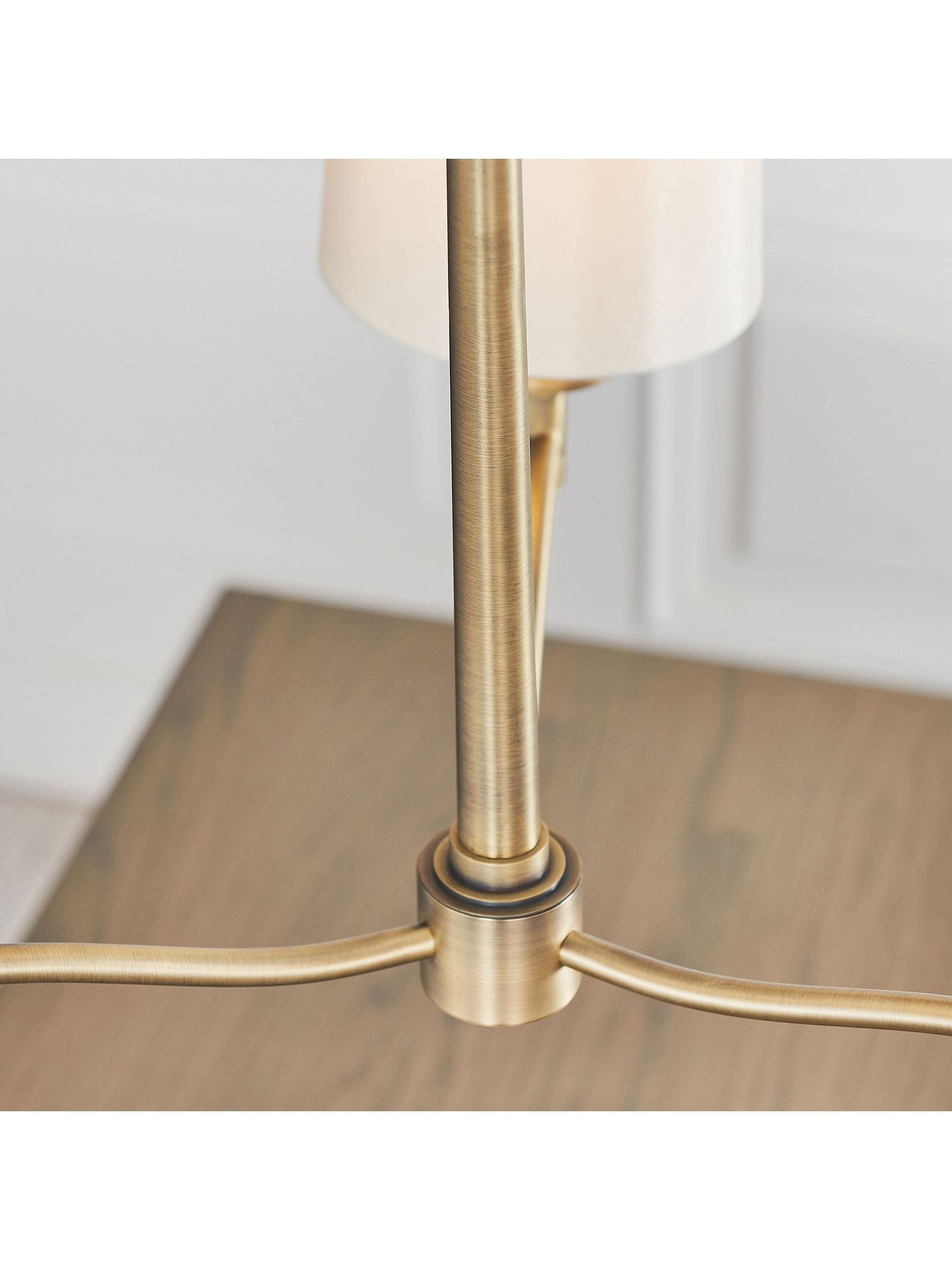 Gallery Home Gold Alma 3 bulb ceiling pendant with antique brass and silk shades, imported from the UK