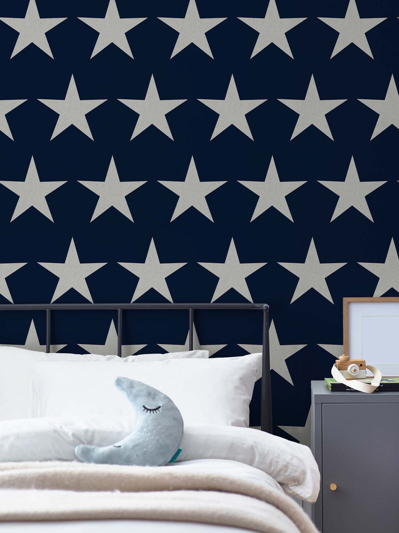 Navy blue stars wallpaper sample - British product