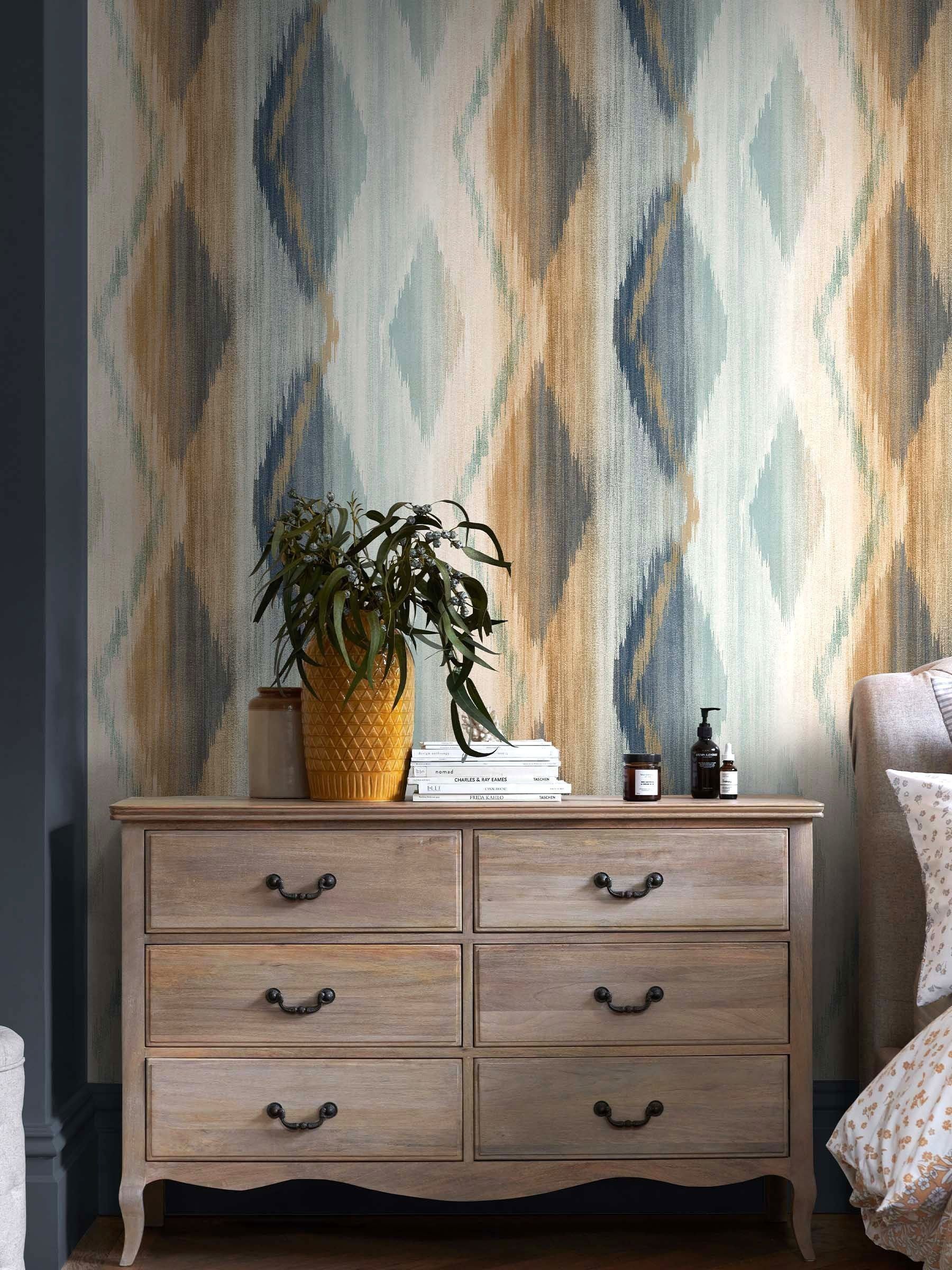 Ikat wallpaper sample orange abstract A4 - British product