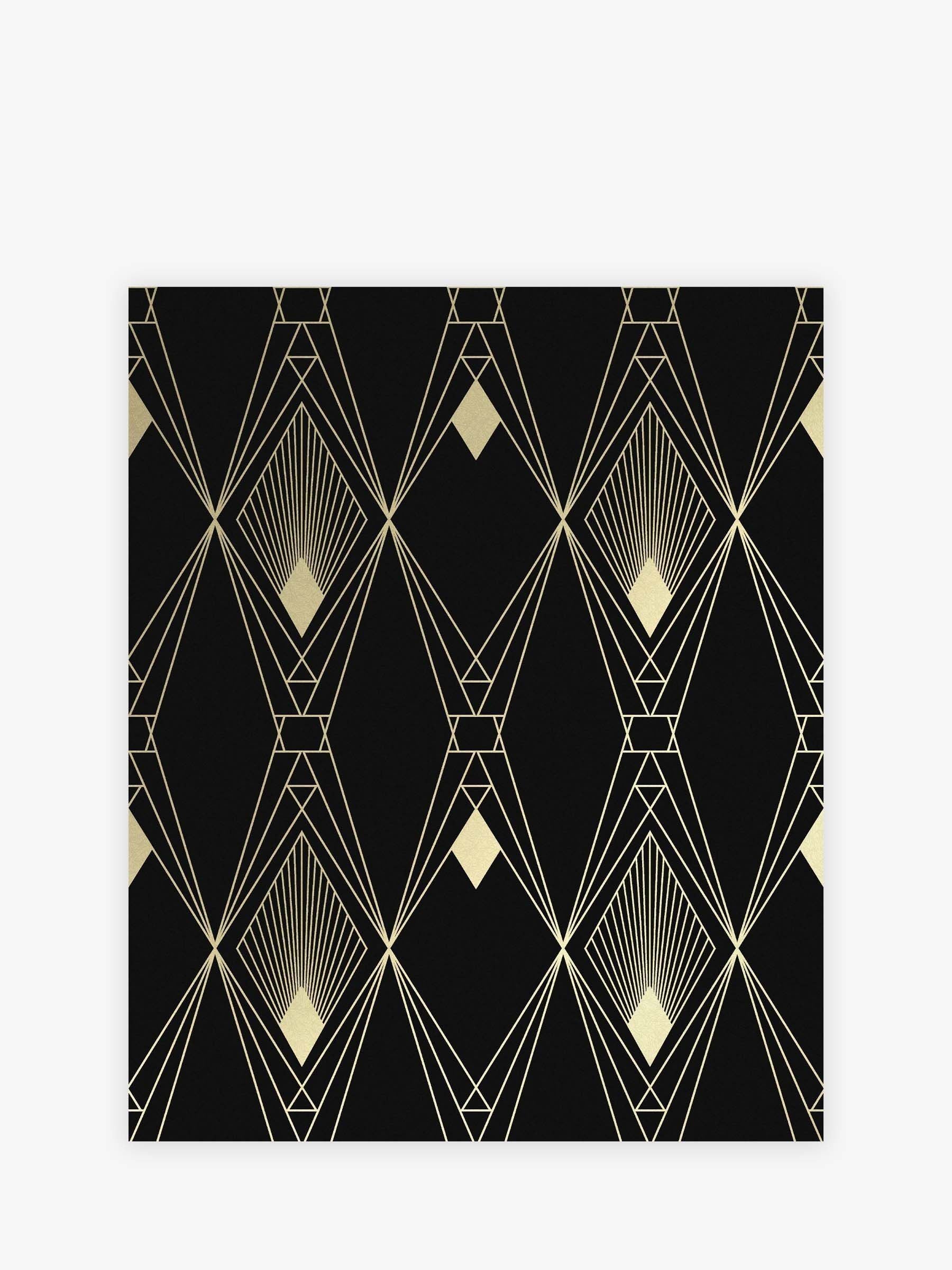 Black deco geometric wallpaper sample A4, imported from the UK
