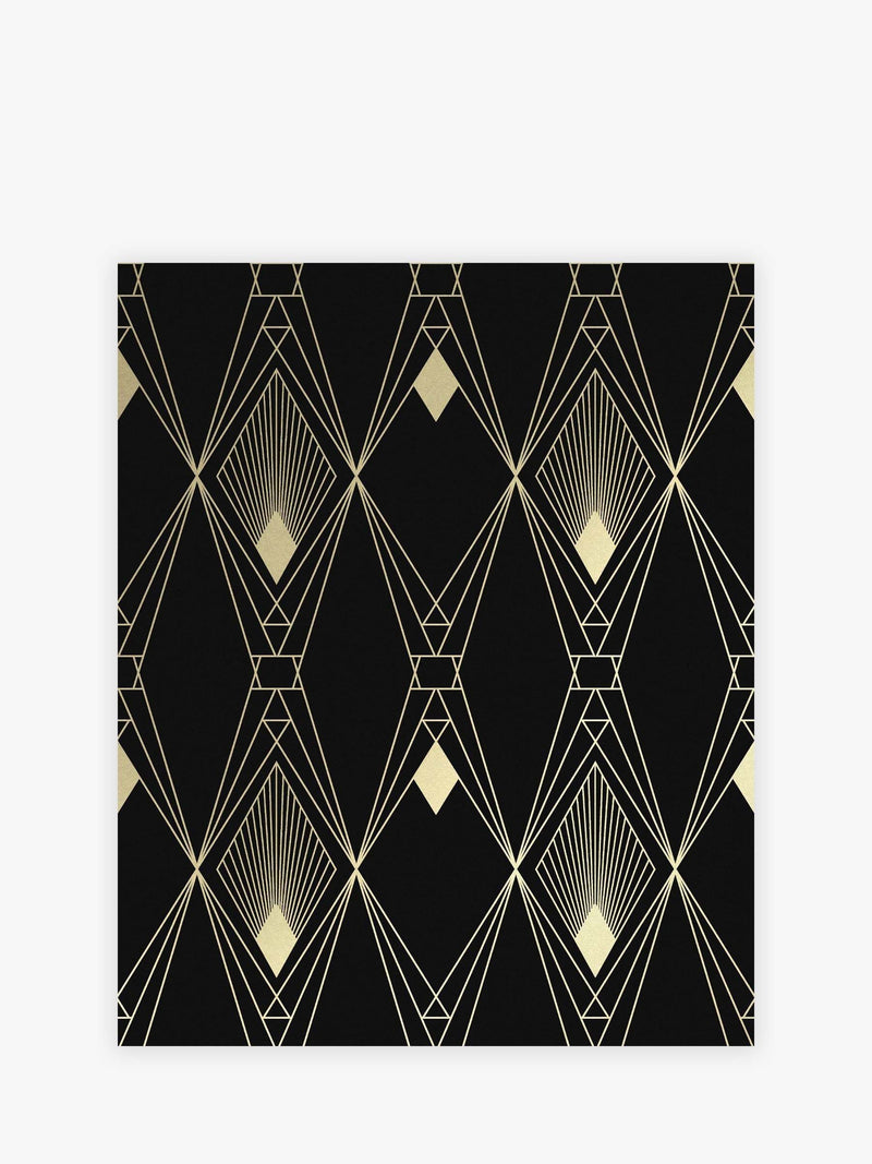 Black deco geometric wallpaper sample A4, imported from the UK