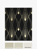 Black deco geometric wallpaper sample A4, imported from the UK