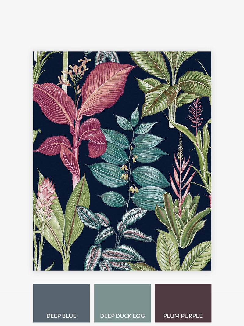 Blue Fantasy Rainforest Leaves wallpaper sample A4 (British brand)