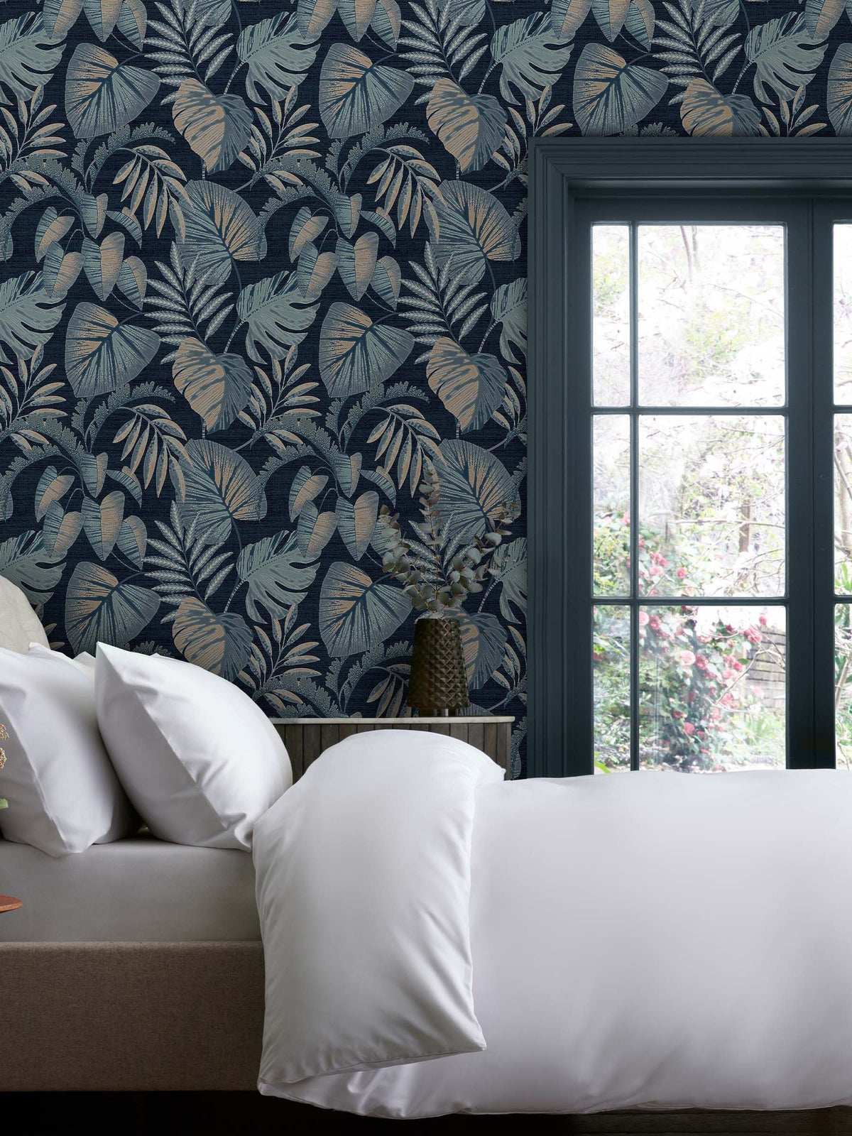 Duck Egg Blue Jungle Leaves A4 Wallpaper Sample