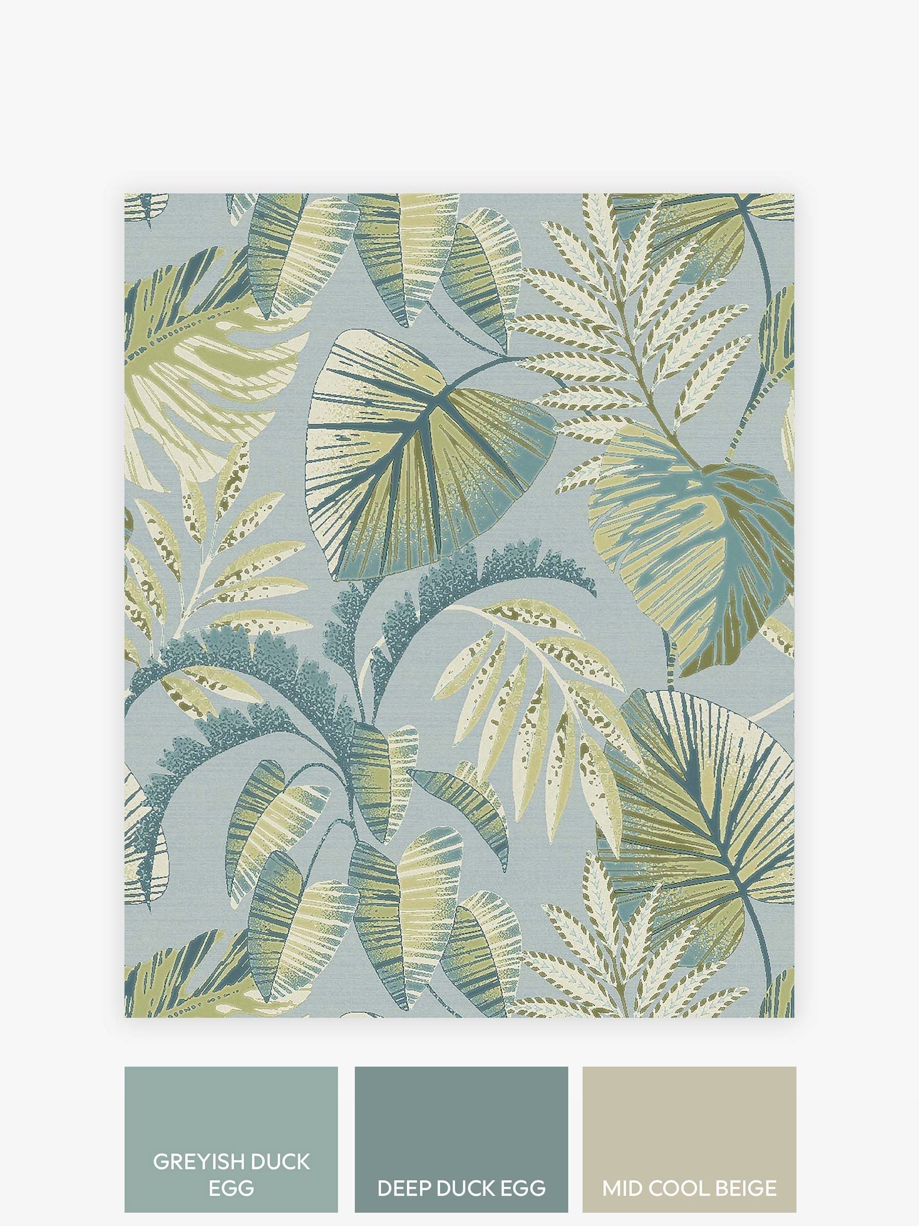 Duck egg blue jungle leaves A4 wallpaper sample (British brand)