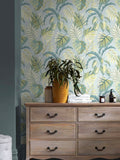 Duck egg blue jungle leaves A4 wallpaper sample (British brand)
