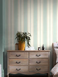 Bold Country Stripe wallpaper sample duck egg A4, imported from the UK