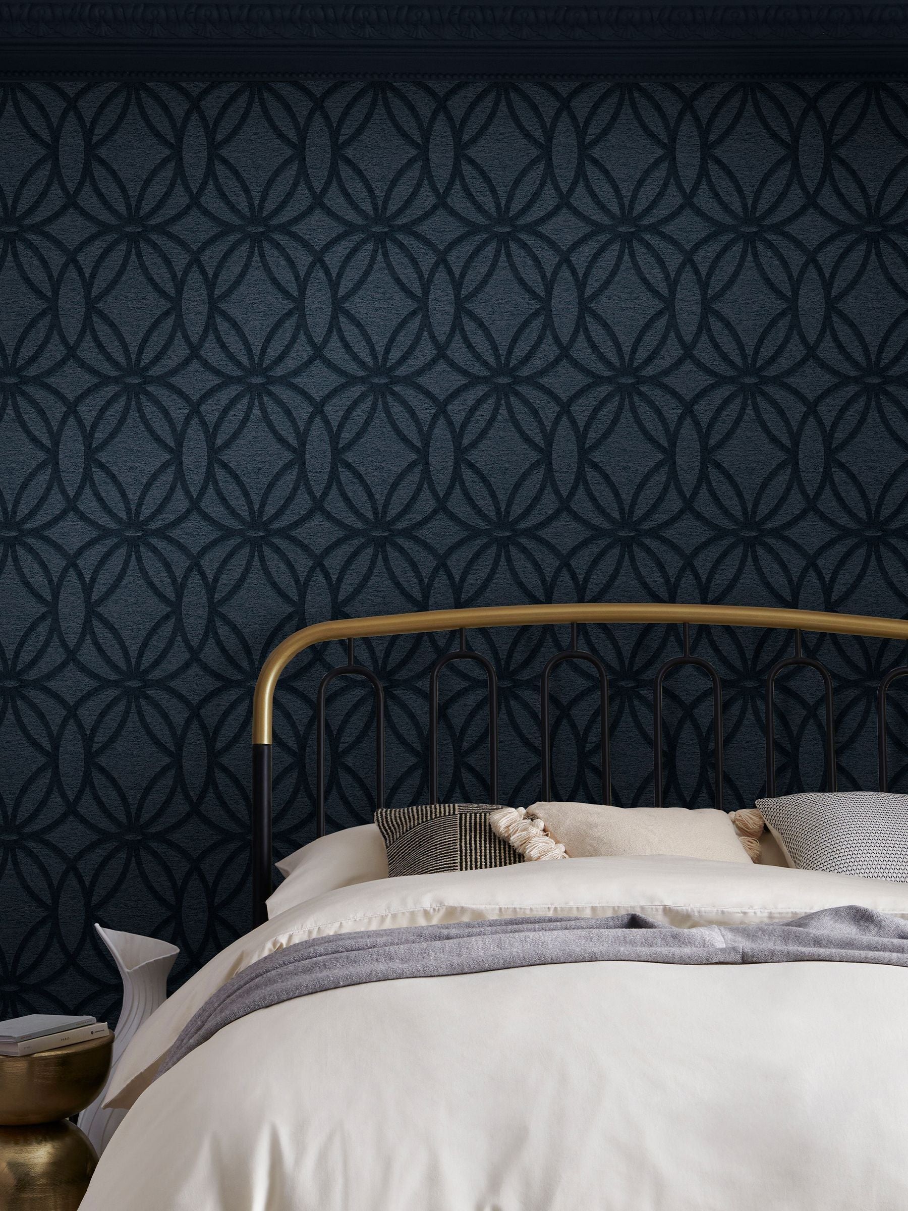 Navy Luxe eclipse wallpaper sample A4, UK version