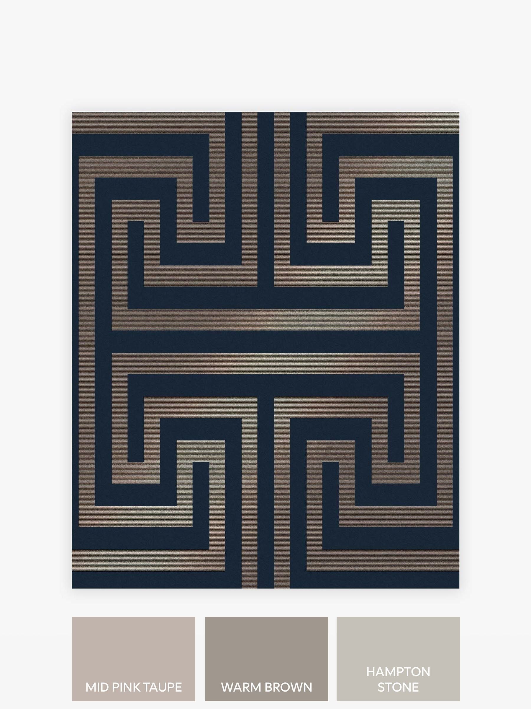 Navy Chic Geometric Fretwork A4 wallpaper sample, imported from the UK