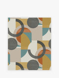 Retro Geometric wallpaper sample A4 in orange teal and yellow, imported from the UK