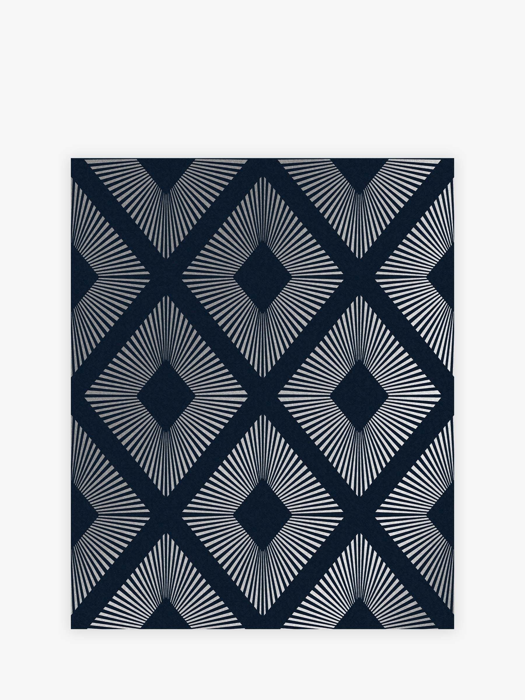 Navy Chic geometric diamond wallpaper sample A4, UK version