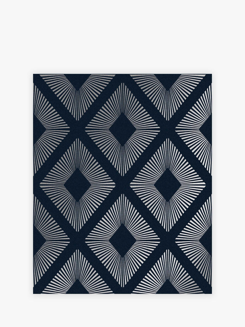 Navy Chic geometric diamond wallpaper sample A4, UK version