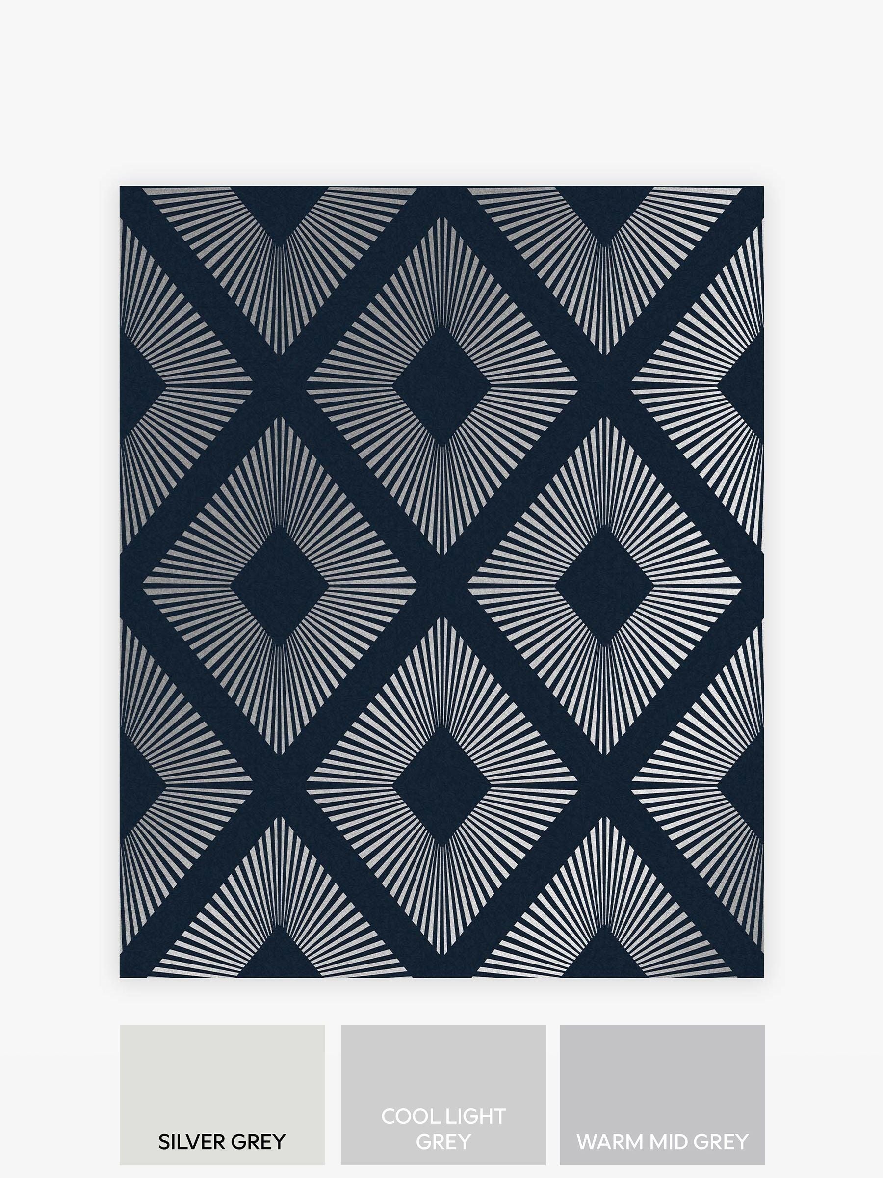 Navy Chic geometric diamond wallpaper sample A4, UK version