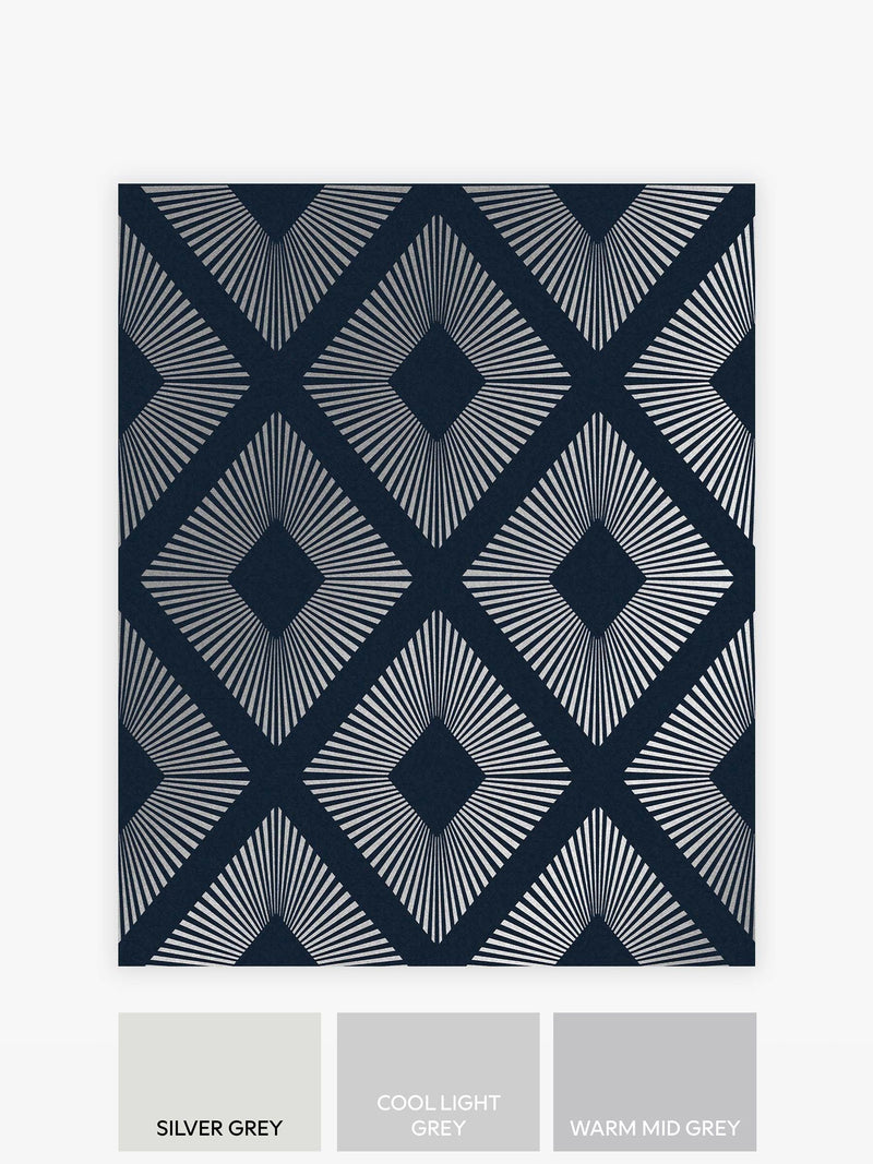 Navy Chic geometric diamond wallpaper sample A4, UK version