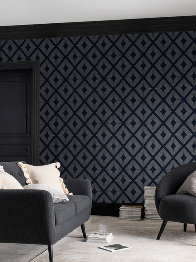 Next Navy Chic Geometric Diamond Wallpaper Sample - A4- Buy online at McGrocer