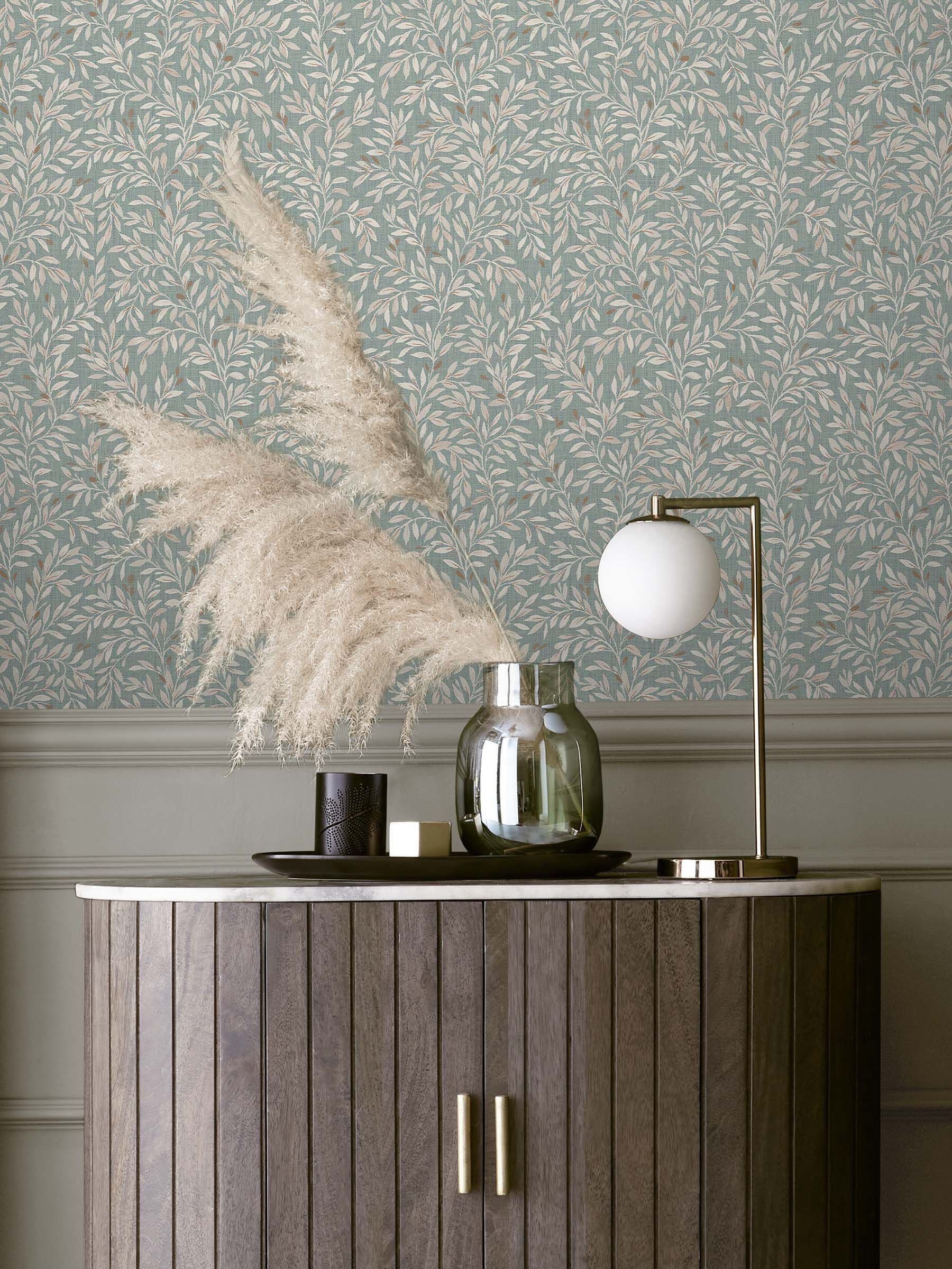 Emerald Ditsy Leaf Navy A4 Wallpaper Sample