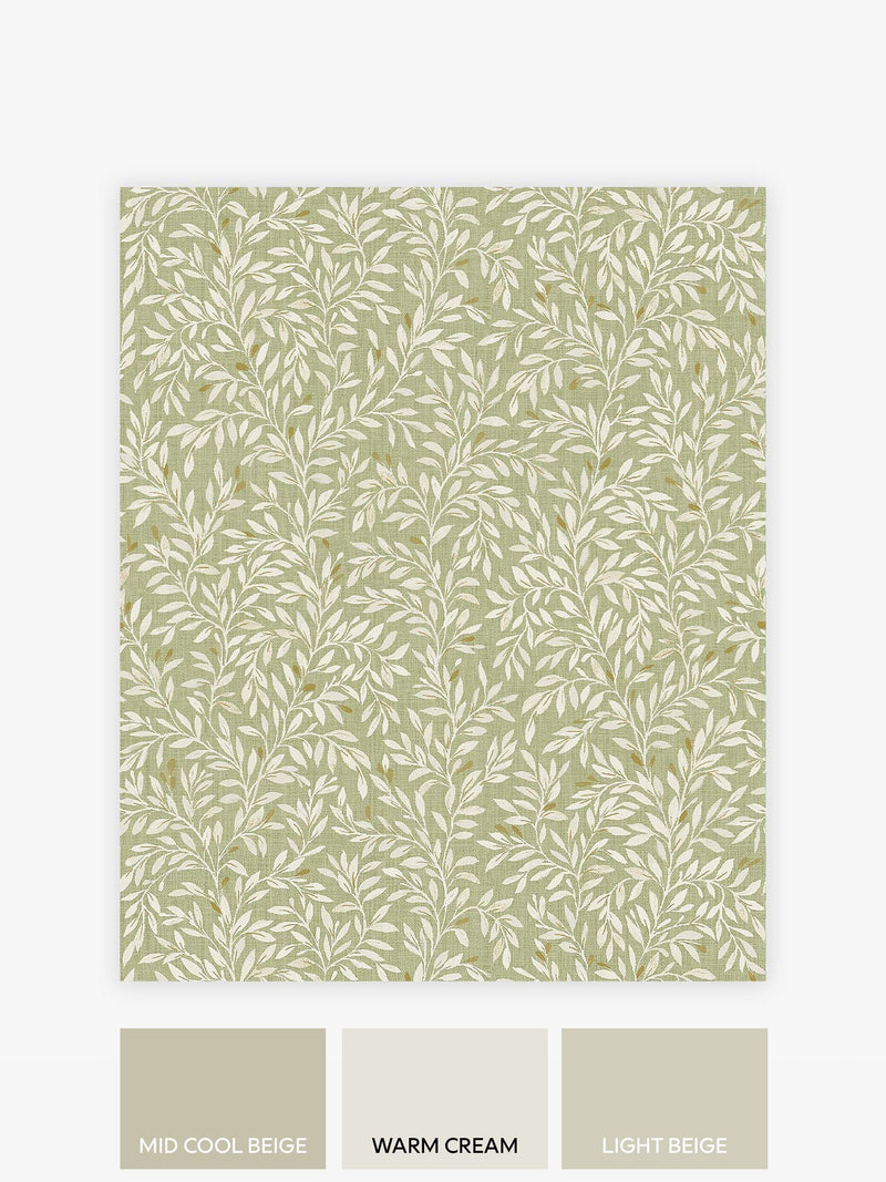 Green A4 Ditsy leaf wallpaper sample in sage green (British brand)