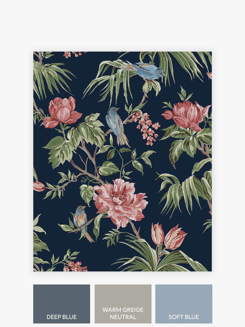 Blue Birds & Blooms wallpaper sample A4 - British product