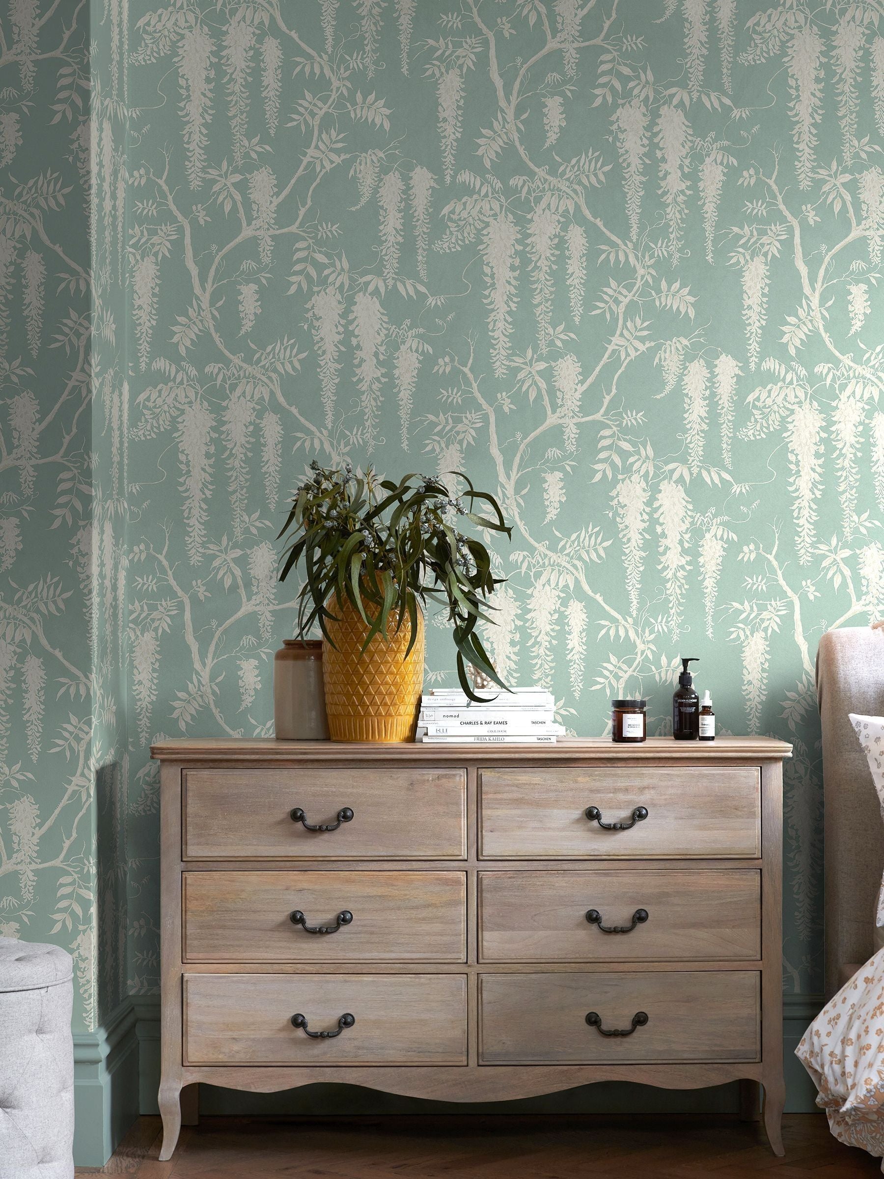 Next floral wallpaper sample duck egg blue A4, UK version