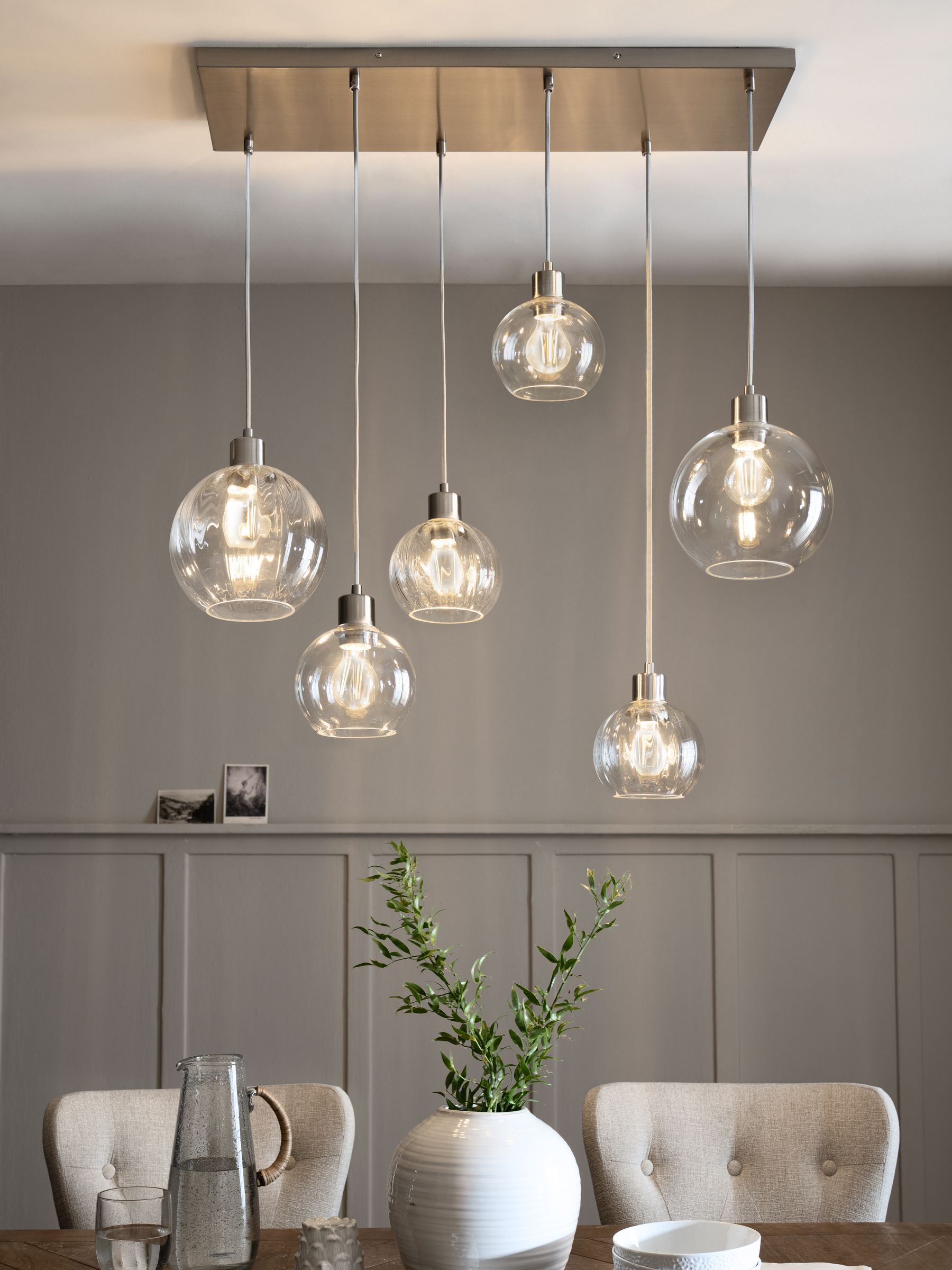 Brushed chrome Bourton linear cluster ceiling light, imported from the UK