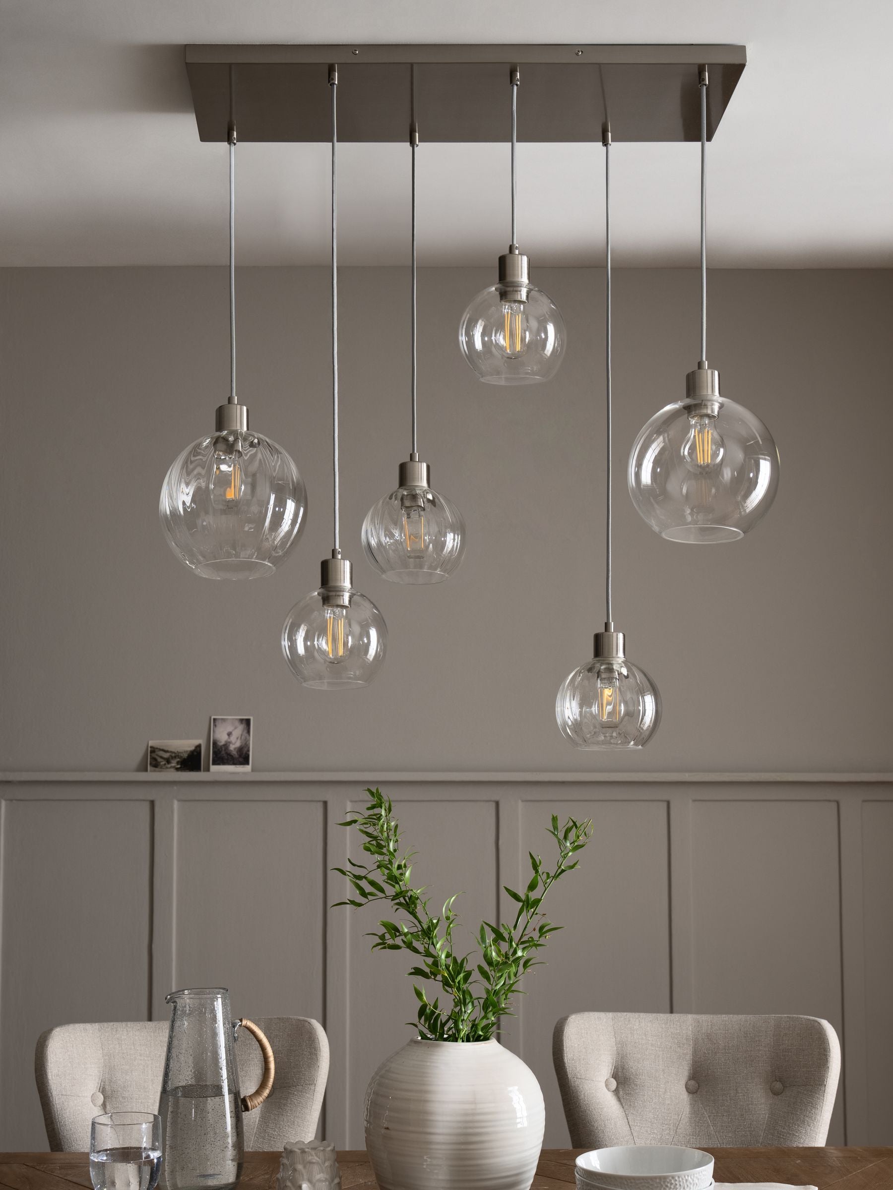 Brushed chrome Bourton linear cluster ceiling light, imported from the UK
