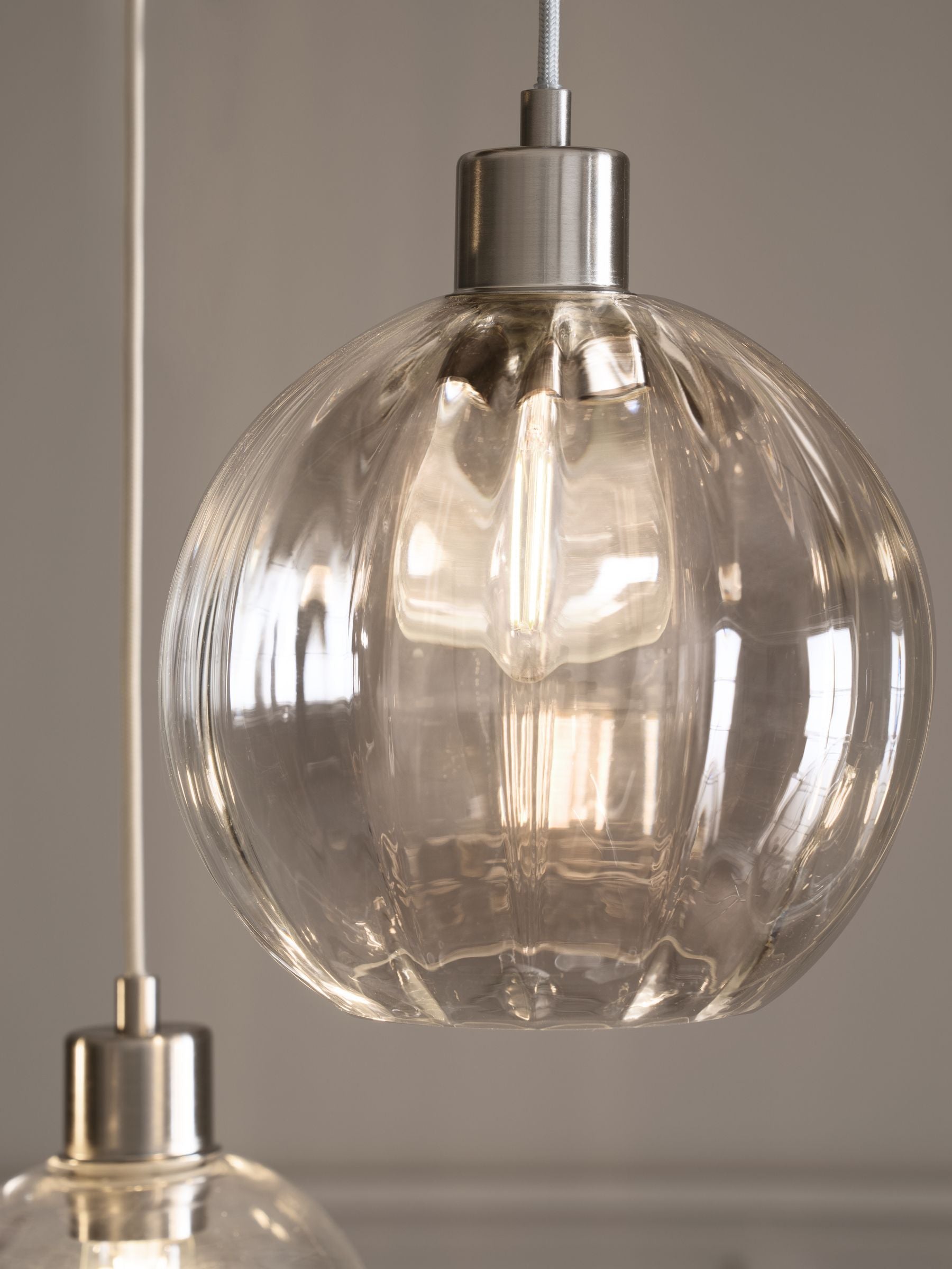 Brushed chrome Bourton linear cluster ceiling light, imported from the UK