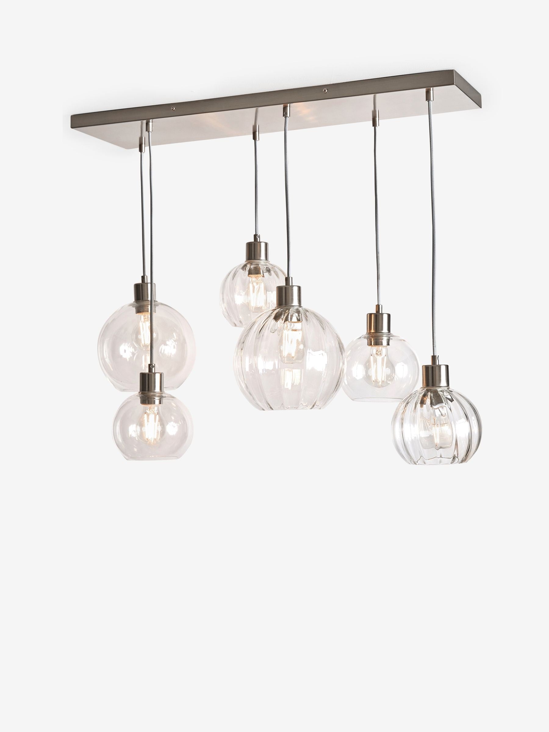 Brushed chrome Bourton linear cluster ceiling light, imported from the UK