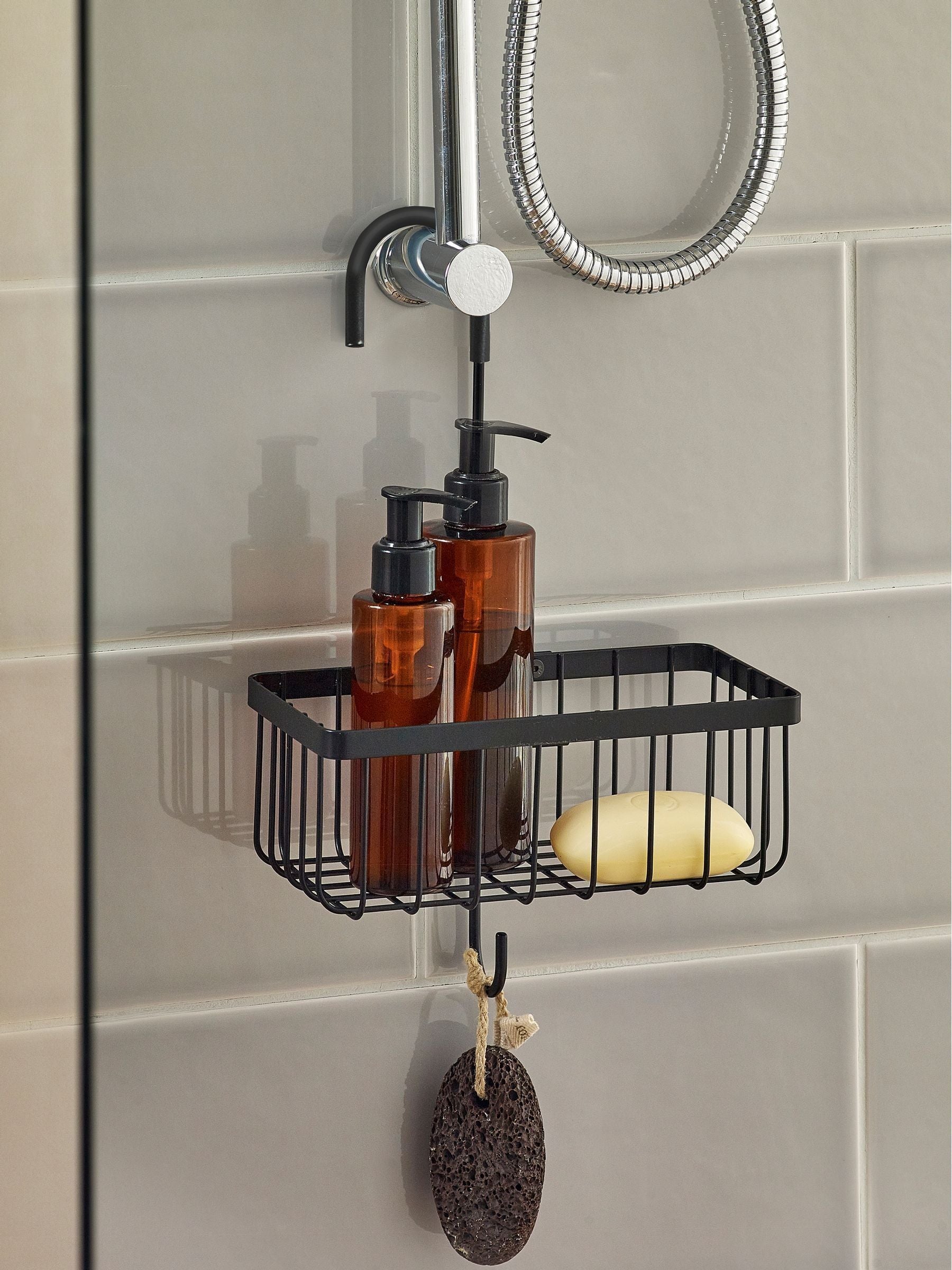 Black hanging shower caddy - British product