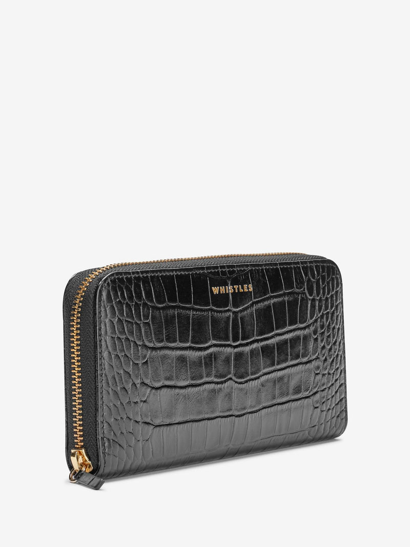Whistles black long shiny croc effect purse, imported from the UK
