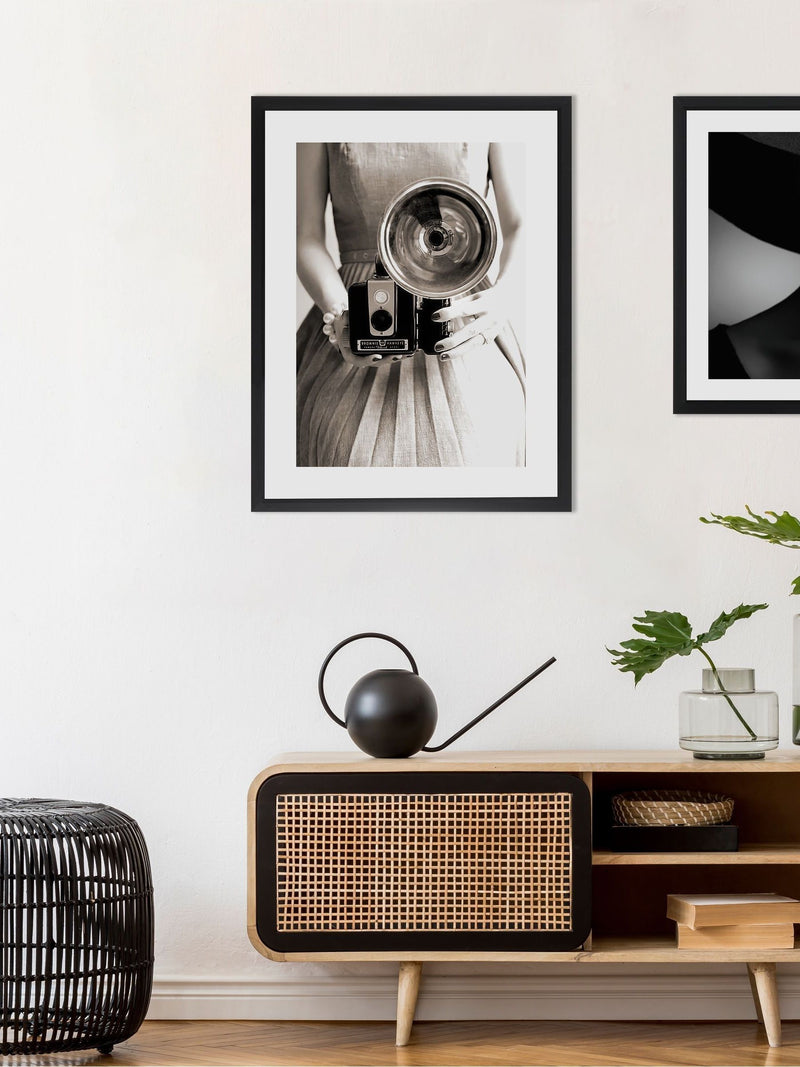 Brookpace Camera Girl black and white print in glass frame 86x66cm - British product